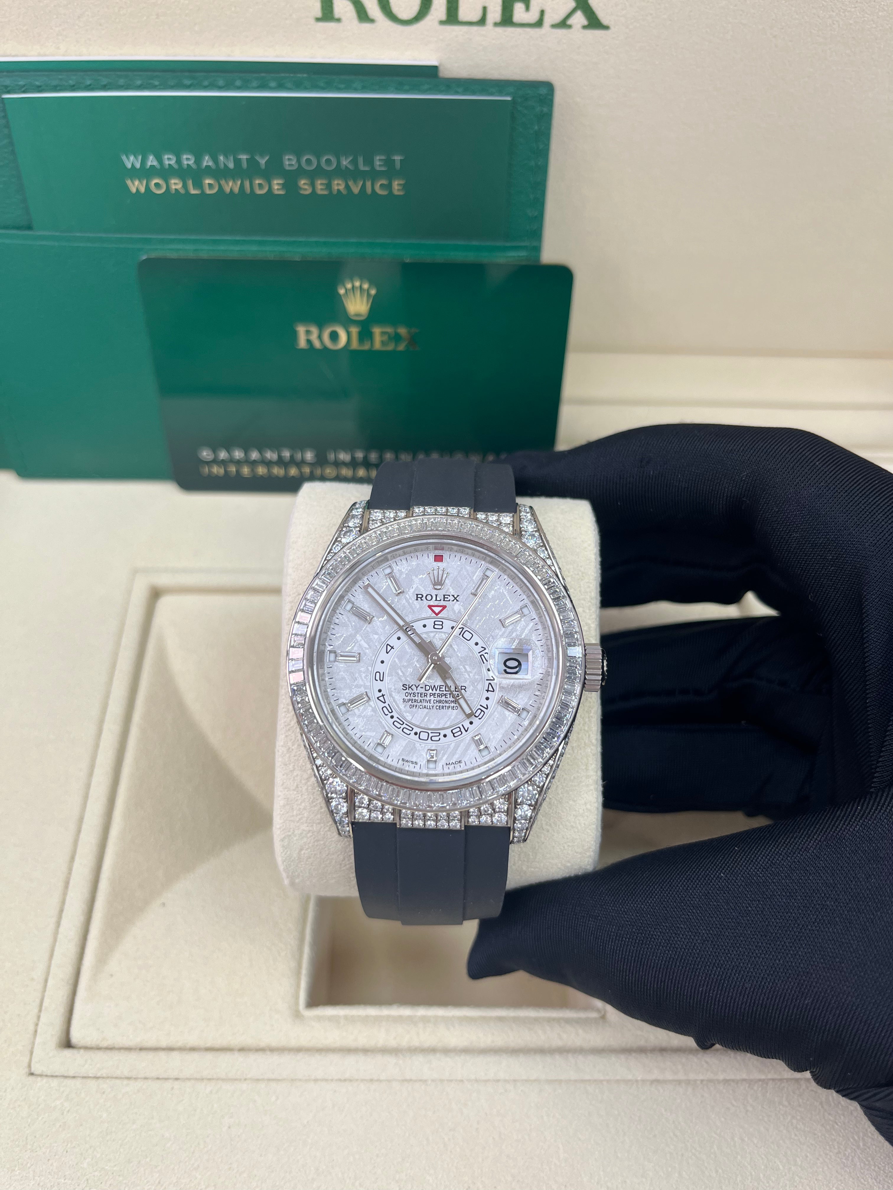 Authentic Rolex Sky-Dweller 326259 Watch with Meteorite Dial & Baguette Diamonds - Luxury Men's Timepiece for Business, Travel & Special Occasions