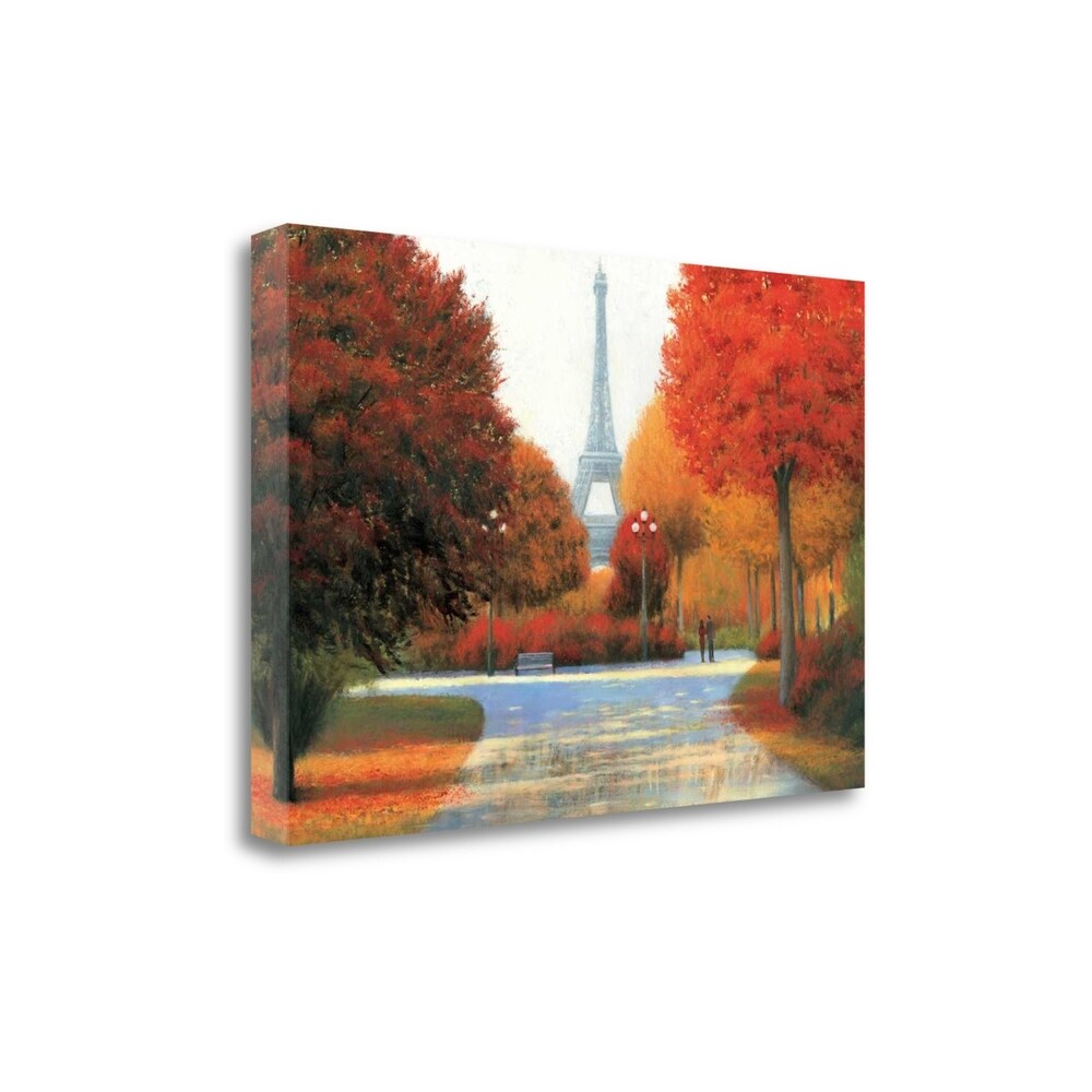 Autumn in Paris Couple Painting by James Wiens - Romantic Giclee Print on Gallery Wrapped Canvas - Perfect for Living Room, Bedroom & Wedding Gift