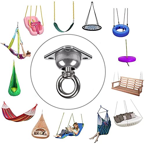 Heavy Duty 360° Rotating Swing Hanger with 30° Swing Motion - Round Shape (Includes 1 Hanger + Installation Accessories) - Perfect for Sandbag Training, Yoga, Aerial Dance, Tire Swings, Pendulum Workouts & More - Indoor/Outdoor Fitness Equipment