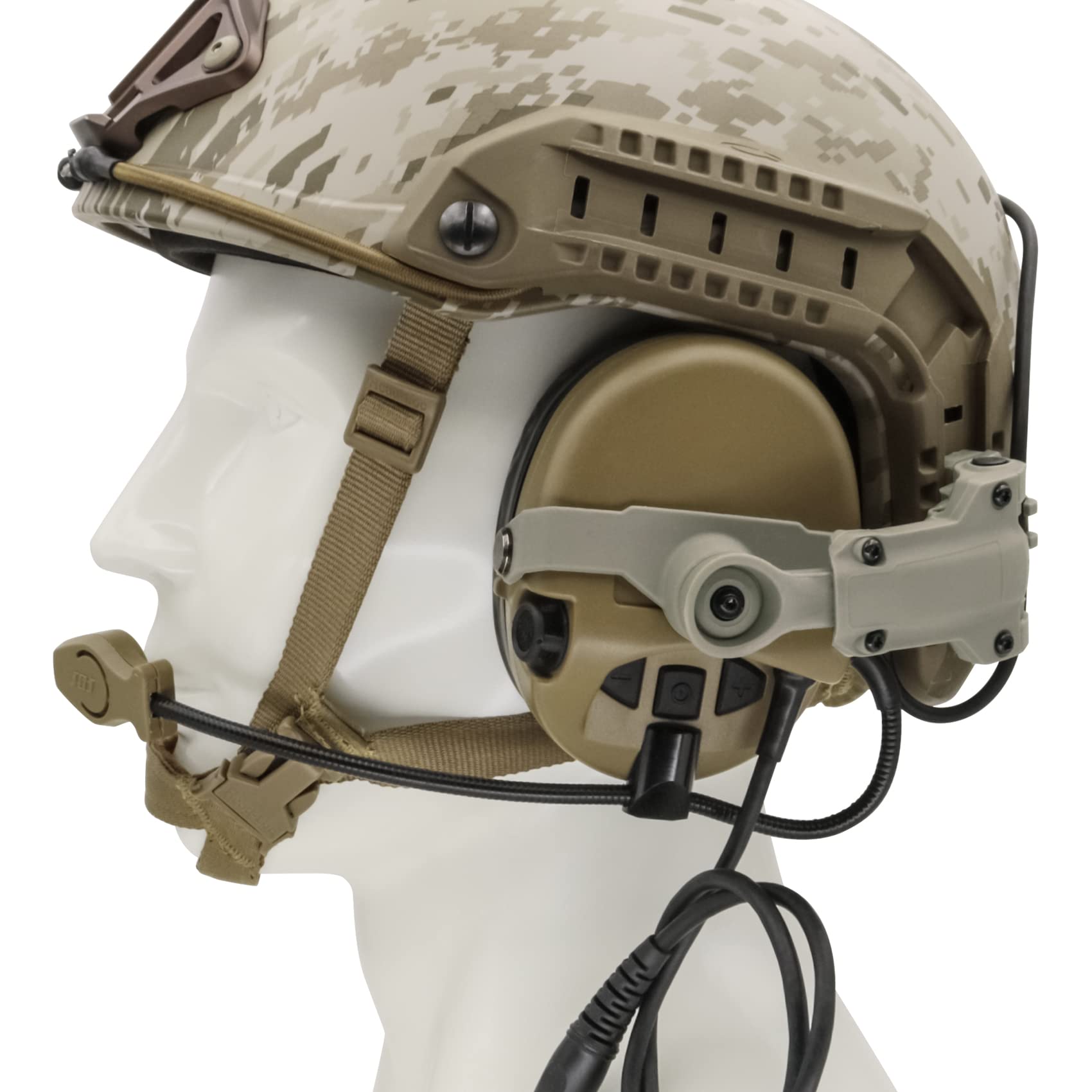 Tactical Headset with ARC Rail Adapter - Military-Grade Ear Protection Headphones for Airsoft & Shooting - Includes K 2 Pin Push-to-Talk (Tan) - Perfect for Combat Training, Hunting & Outdoor Adventures