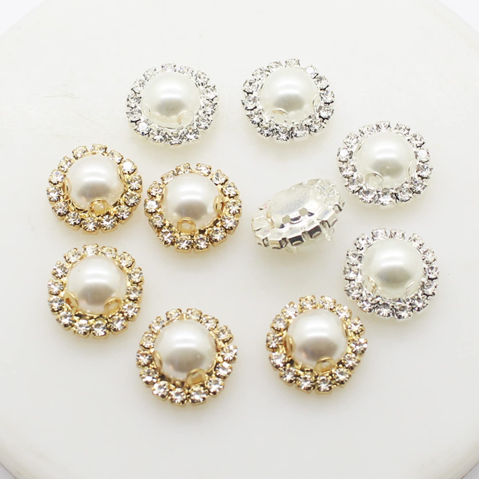 Fashion Pearl Rhinestones Buttons for DIY Sewing - 30Pcs Gold or Silver Shiny Decorative Buttons for Clothing, Handbags, Dresses & Craft Projects