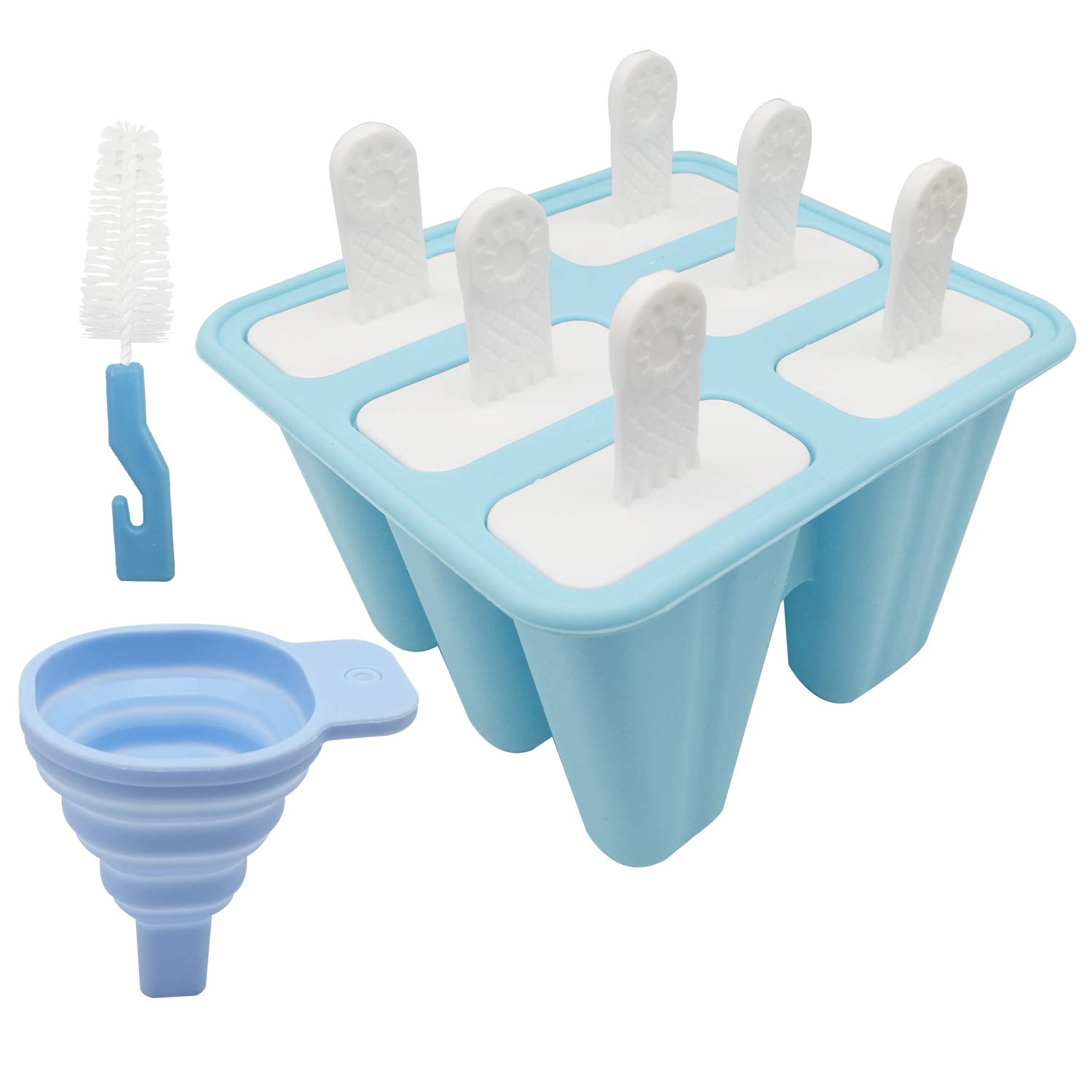 UPTRUST 6-Piece Silicone Popsicle Molds Set - BPA Free, Reusable Ice Pop Makers with Easy Release, Includes Silicone Funnel & Cleaning Brush (Blue) - Perfect for Homemade Frozen Treats, Summer Snacks, and Kids' Parties