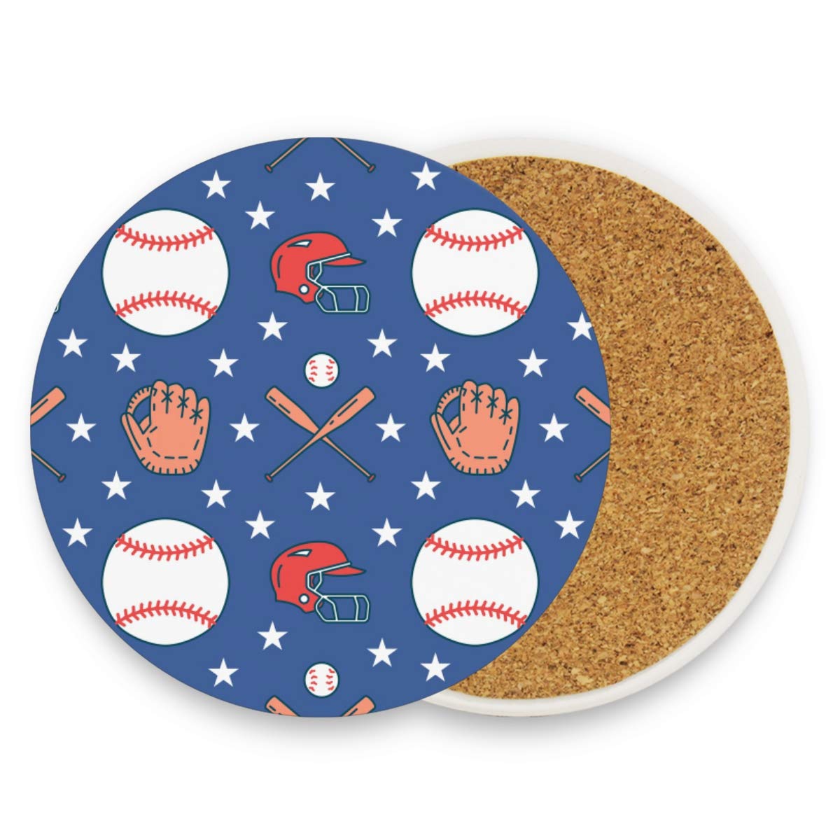 Baseball & Softball Cork Drink Coasters Set of 2 - Absorbent Ceramic Coasters for Wine, Beer & Coffee - Perfect for Game Day Decor, Sports Bar & Home Tabletop Accessories