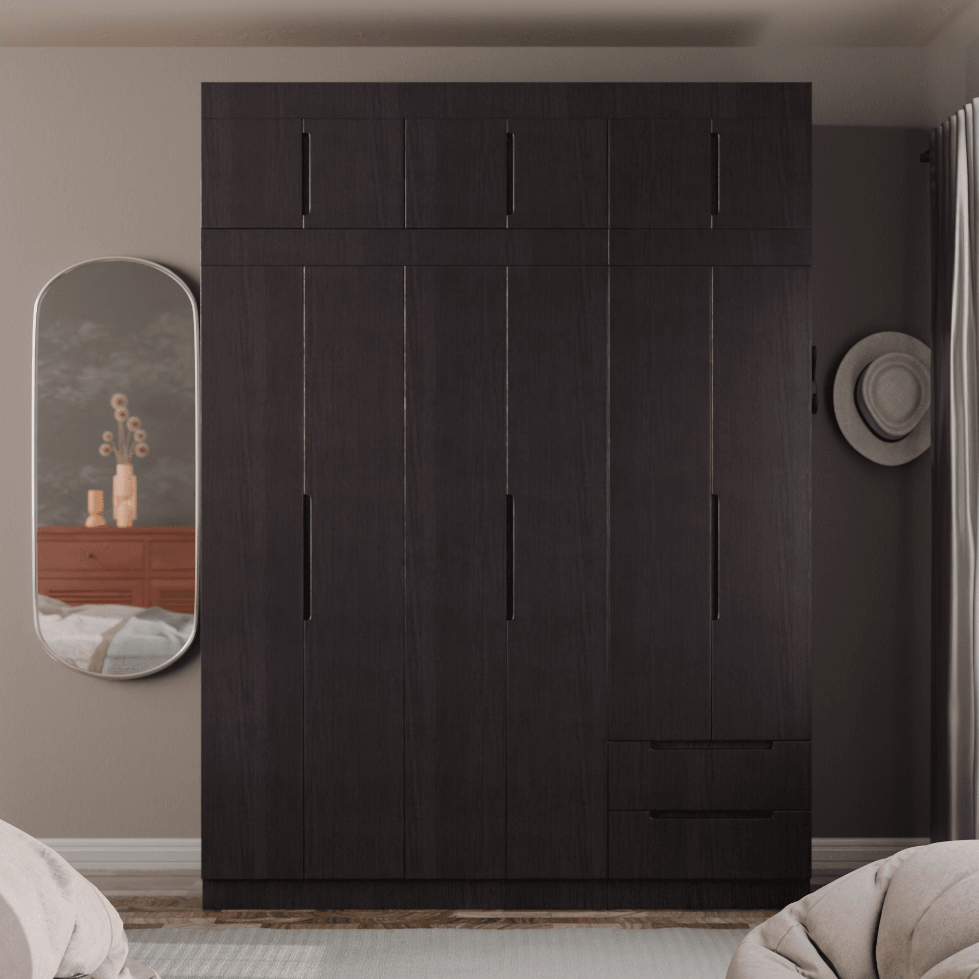 Harrison 6-Door Open Wardrobe with Top Shelf - Spacious Closet Organizer for Bedroom, Living Room & Walk-In Closets - Modern Storage Furniture for Home & Office