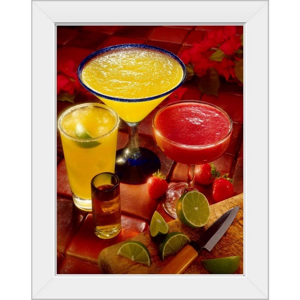 Margaritas and a Shot White Framed Art Print - Cocktail Wall Decor for Bars, Restaurants & Home - Perfect for Kitchen, Dining Room & Party Decor