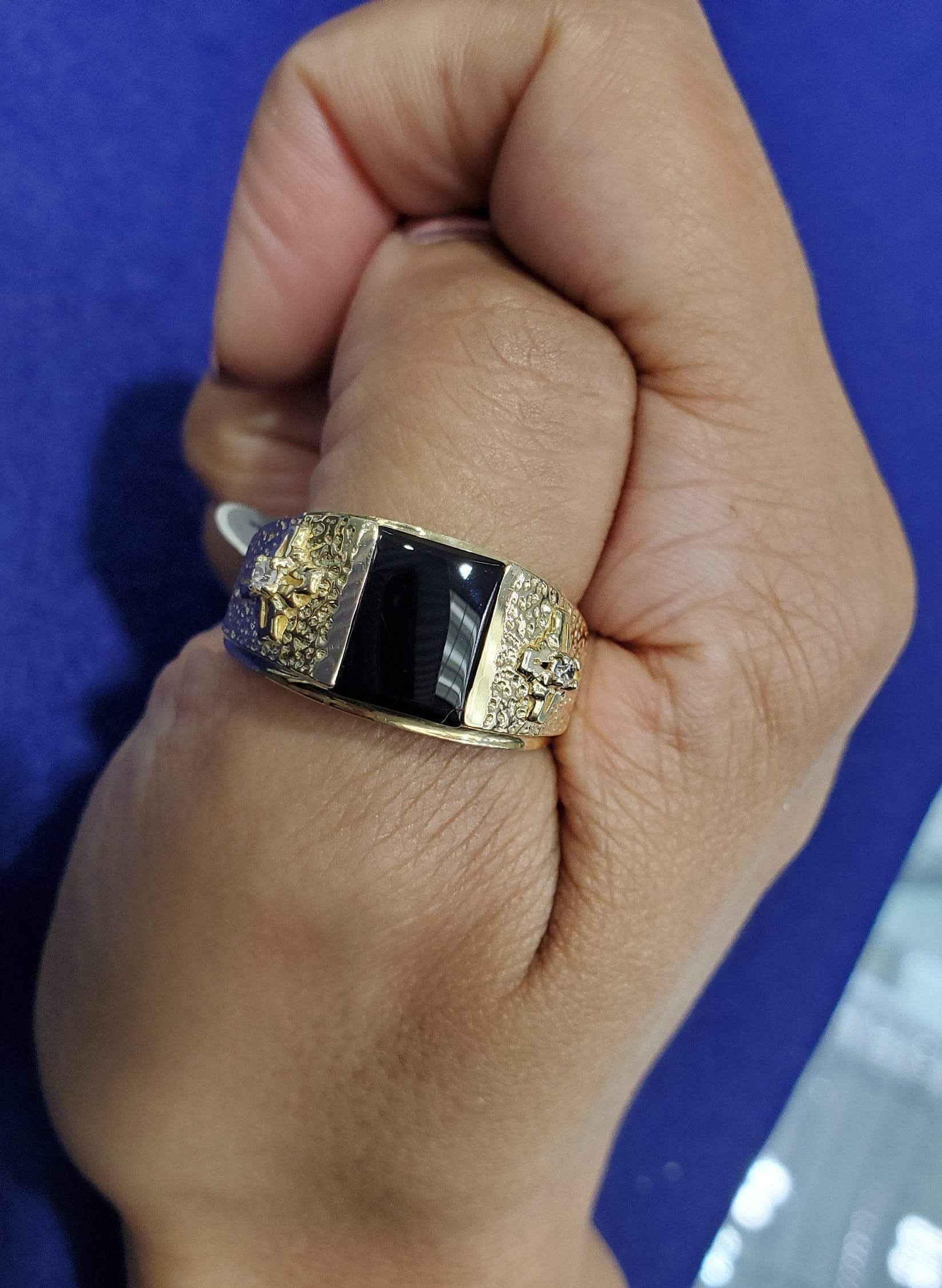 Onyx Diamond Signet Ring with Cross Symbol - Elegant Men's & Women's Jewelry for Everyday Wear, Gifts & Special Occasions