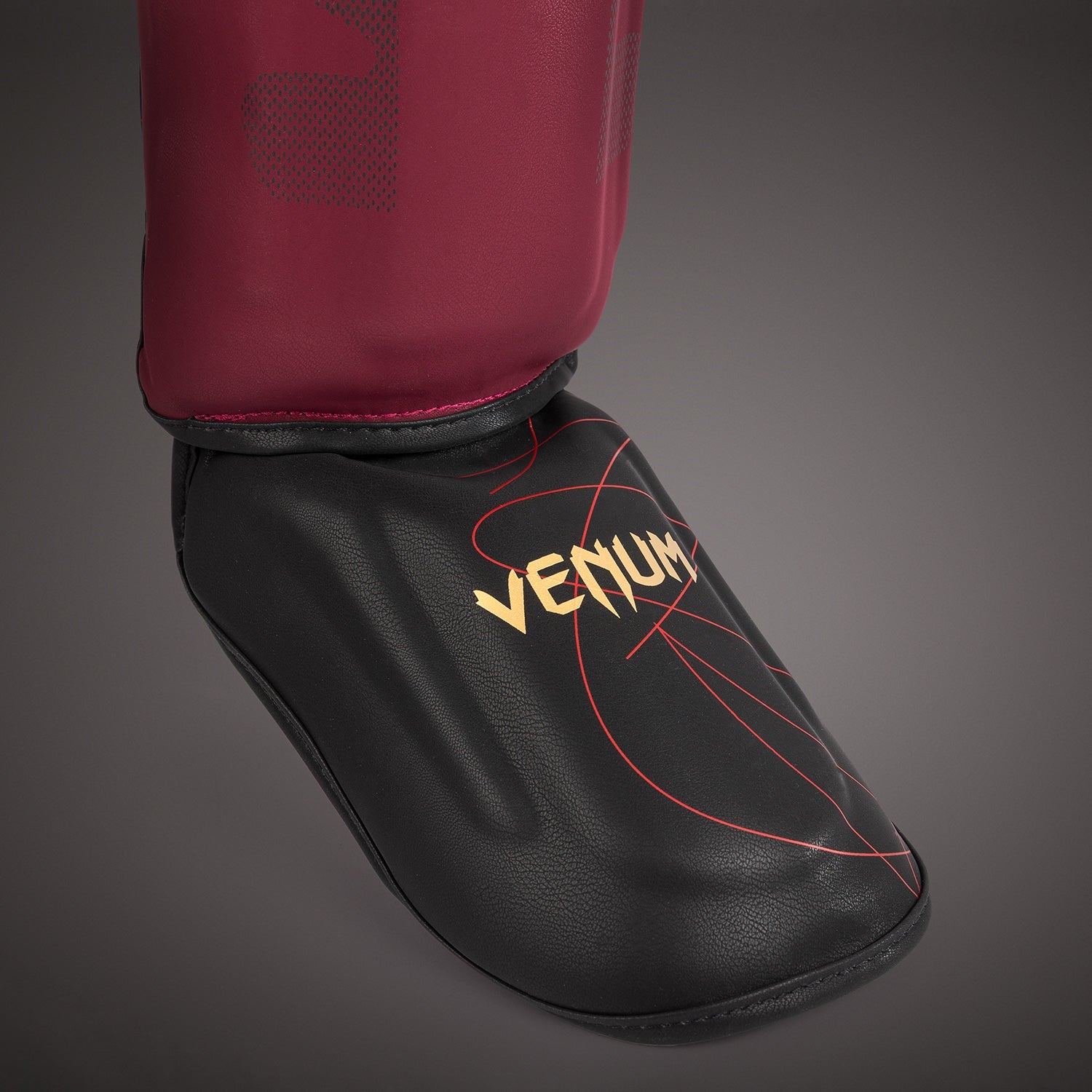 Venum Tactical XT Shinguards - Black/Burgundy/Gold MMA Kickboxing Muay Thai Protective Gear for Training & Competition