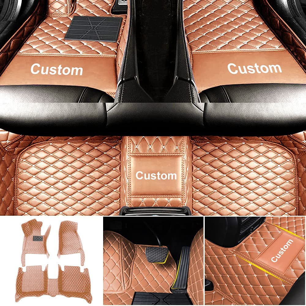 Premium Custom Car Floor Mats for Ford Edge, Explorer, Ecosport, Escape, Expedition, F-150, Falcon, KA, Fiesta, Focus, C-MAX, Fusion - Non-Slip Waterproof Leather Carpets Full Set (Golden) - Perfect for Road Trips, Daily Commute & All-Weather Protection
