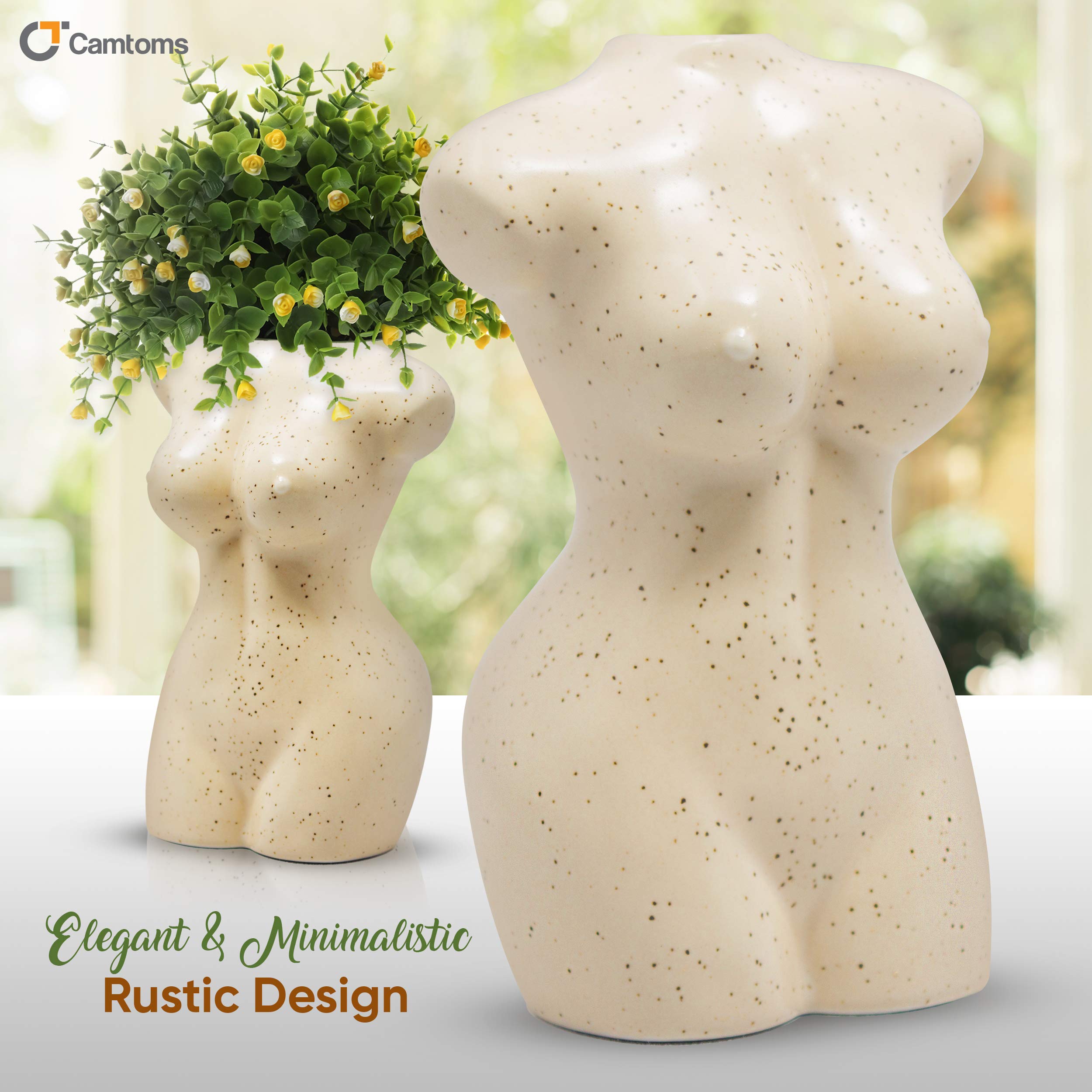 Female Body Vase - Ceramic Sculpture for Home Decor | Unique Woman Shaped Vase & Incense Holder | Handcrafted Beige Spotted Art Piece | Perfect for Boho Decor, Wedding Centerpieces & Gift Ideas