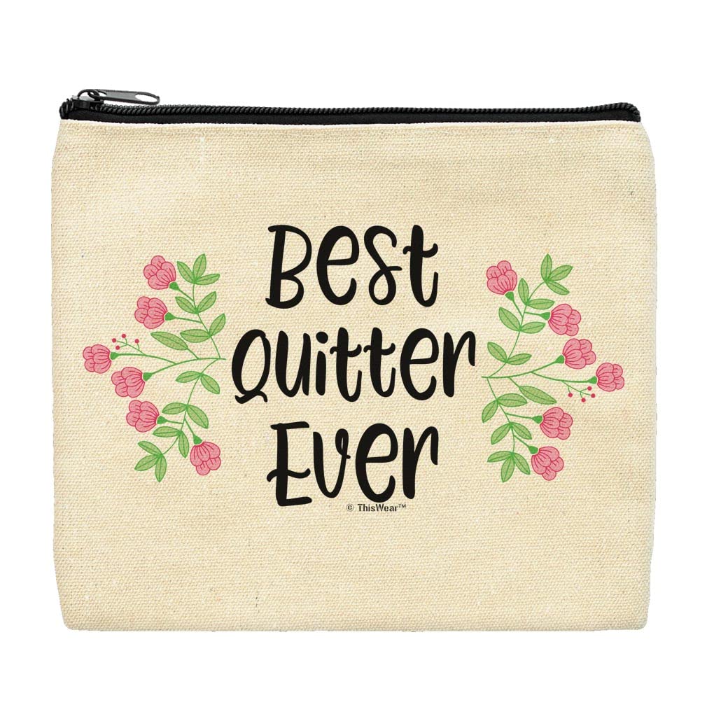 ThisWear Best Quitter Ever Floral Makeup Bag - Perfect Retirement Gift for Women, Ideal for Travel & Daily Use