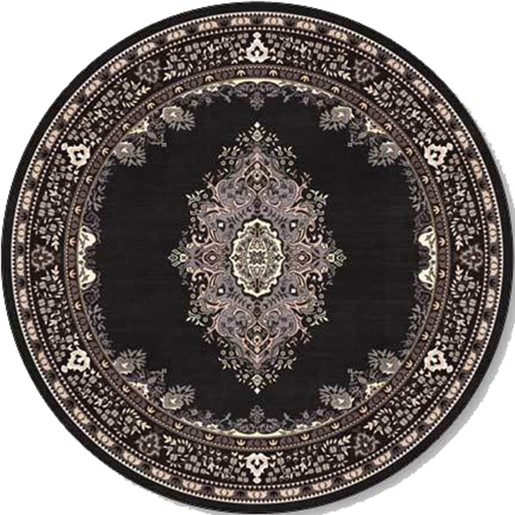 Vintage Bohemian Area Rug - 5.2' Round Floral Geometric Boho Carpet for Farmhouse, Bedroom & Living Room | Non-Slip Indoor/Outdoor Rug - Perfect for Bohemian Decor, Cozy Home Style & Entryway Floor Mat (Black)