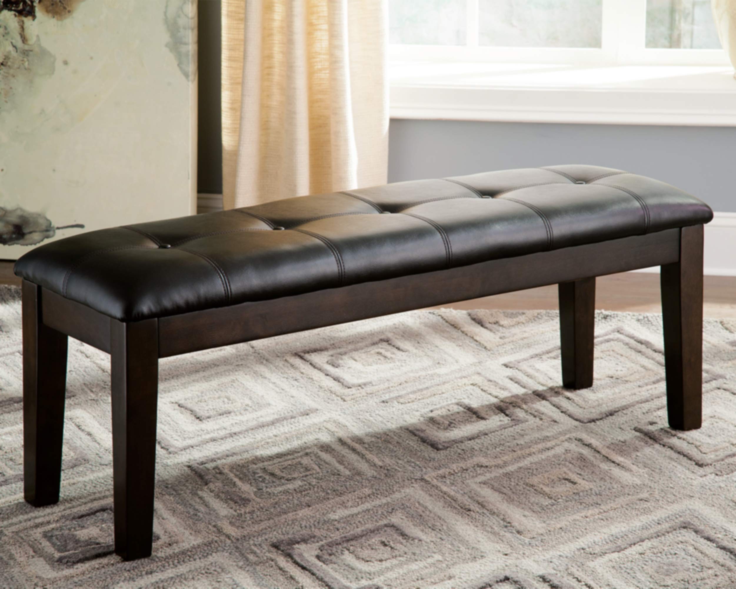 Signature Design by Ashley Hammis Rake Back Dining Room Chairs (Set of 2) - Dark Brown Haddigan Traditional Upholstered Bench - Perfect for Formal Dining Rooms & Kitchen Nooks