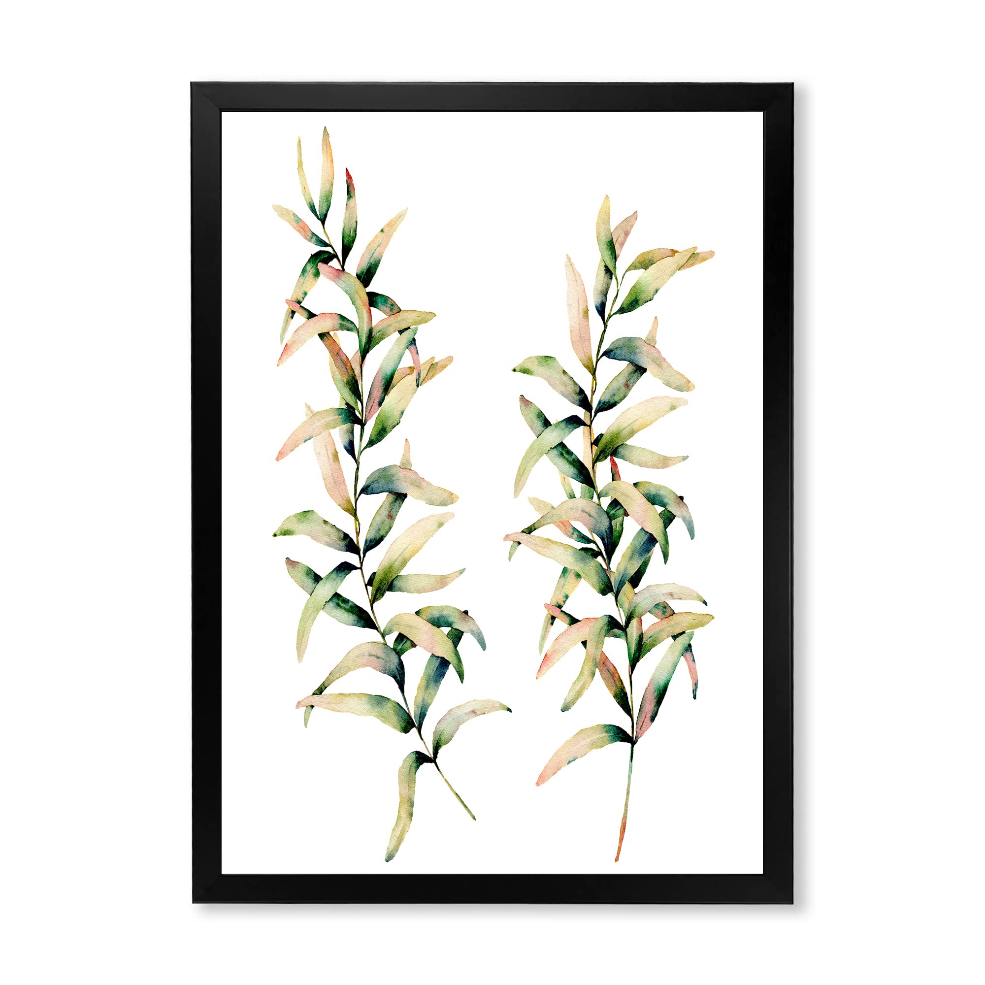 DesignQ Autumn Grass Branches Traditional Framed Wall Art - Home Decor for Living Room, Bedroom & Office | Rustic Fall Decorations