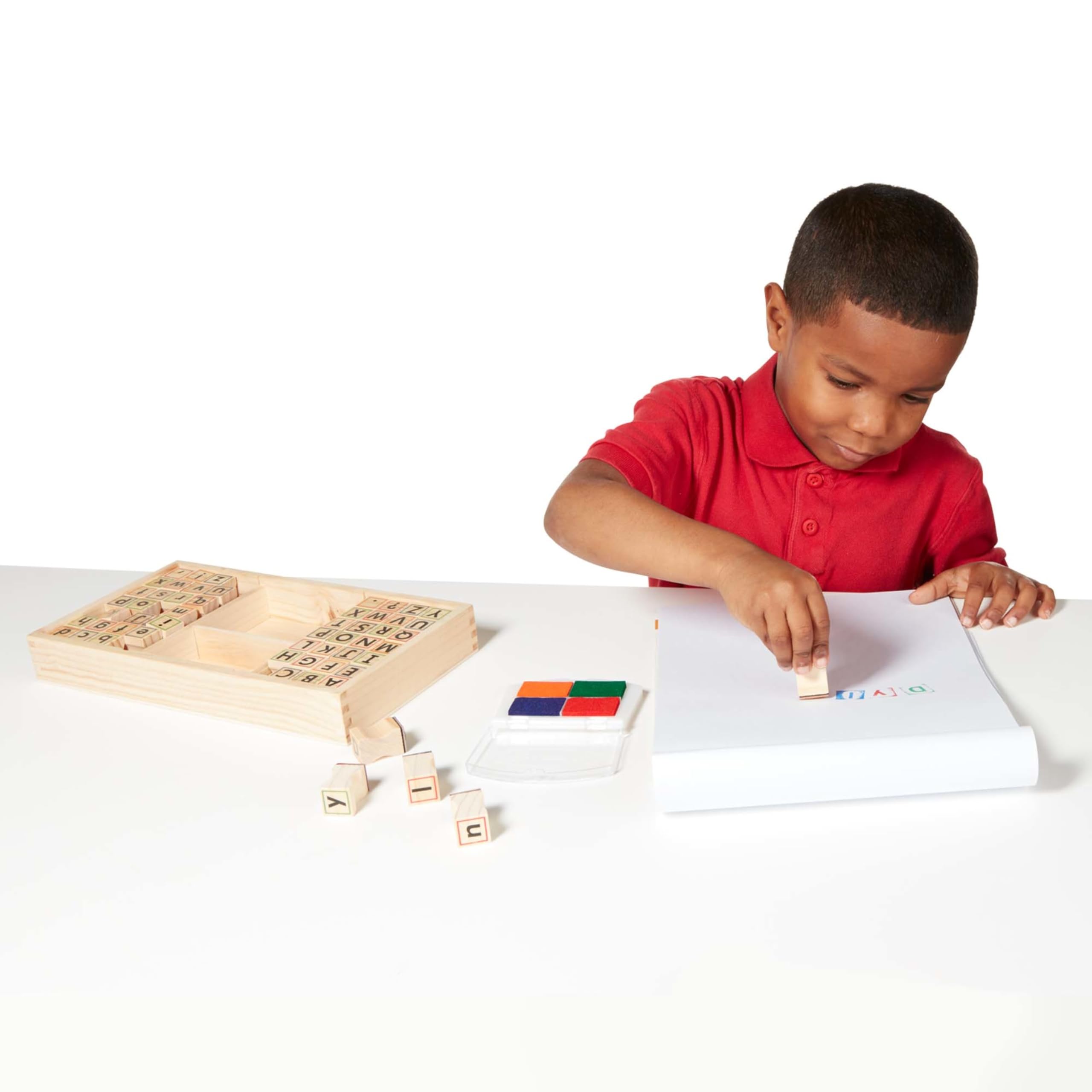Melissa & Doug Wooden Alphabet Stamp Set - 56 Lowercase & Uppercase Letter Stamps for Kids Ages 4+, ABC Learning Toys, Preschool Writing Practice, Arts & Crafts Supplies for Homeschool & Classroom Activities