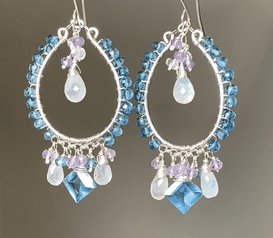 Blue Gemstone Chandelier Hoop Earrings for Women - Elegant Dangling Crystal Jewelry for Party, Wedding & Evening Wear