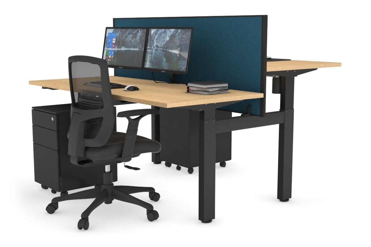 Adjustable 2-Person H Bench Workstation - Black Frame [1400L x 700W] for Office, Home, or Co-Working Spaces - Ergonomic Height Adjustment for Comfortable Seating