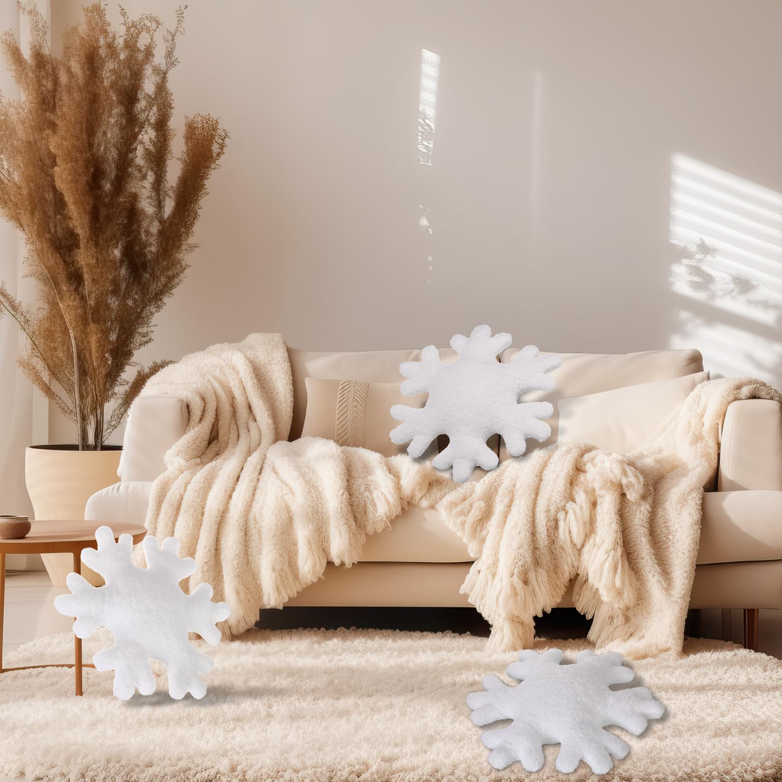 Huwena 2 Pack Winter Snowflake Throw Pillows - Soft Plush Decorative Couch Pillows for Sofa, Bed & Home Decor - 11.81 Inch White Snowflake Shaped Cushions (Perfect for Christmas Decor & Cozy Winter Living Room)
