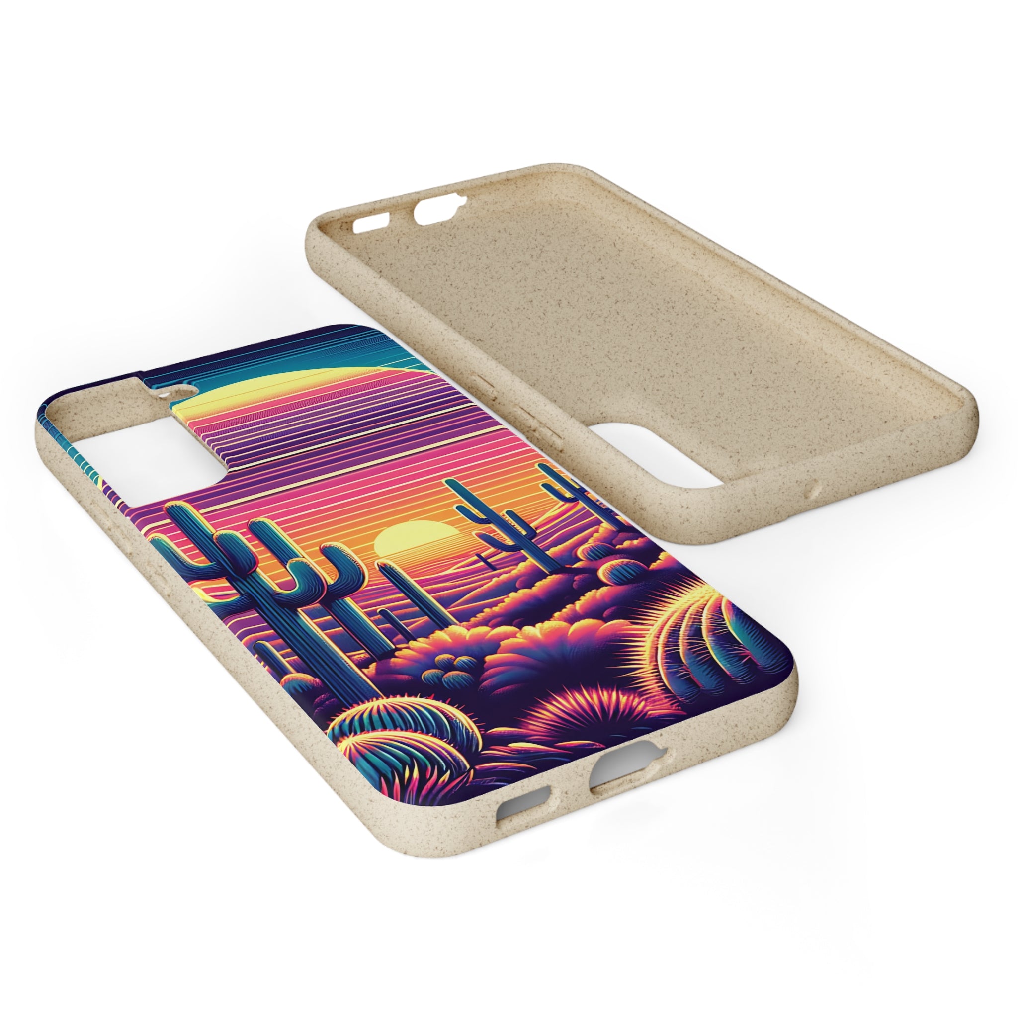 Eco-Friendly Biodegradable Phone Case - Matte Finish Sunset Desert Design, Wireless Charging Compatible for iPhone & Samsung | Perfect for Outdoor Adventures & Daily Use