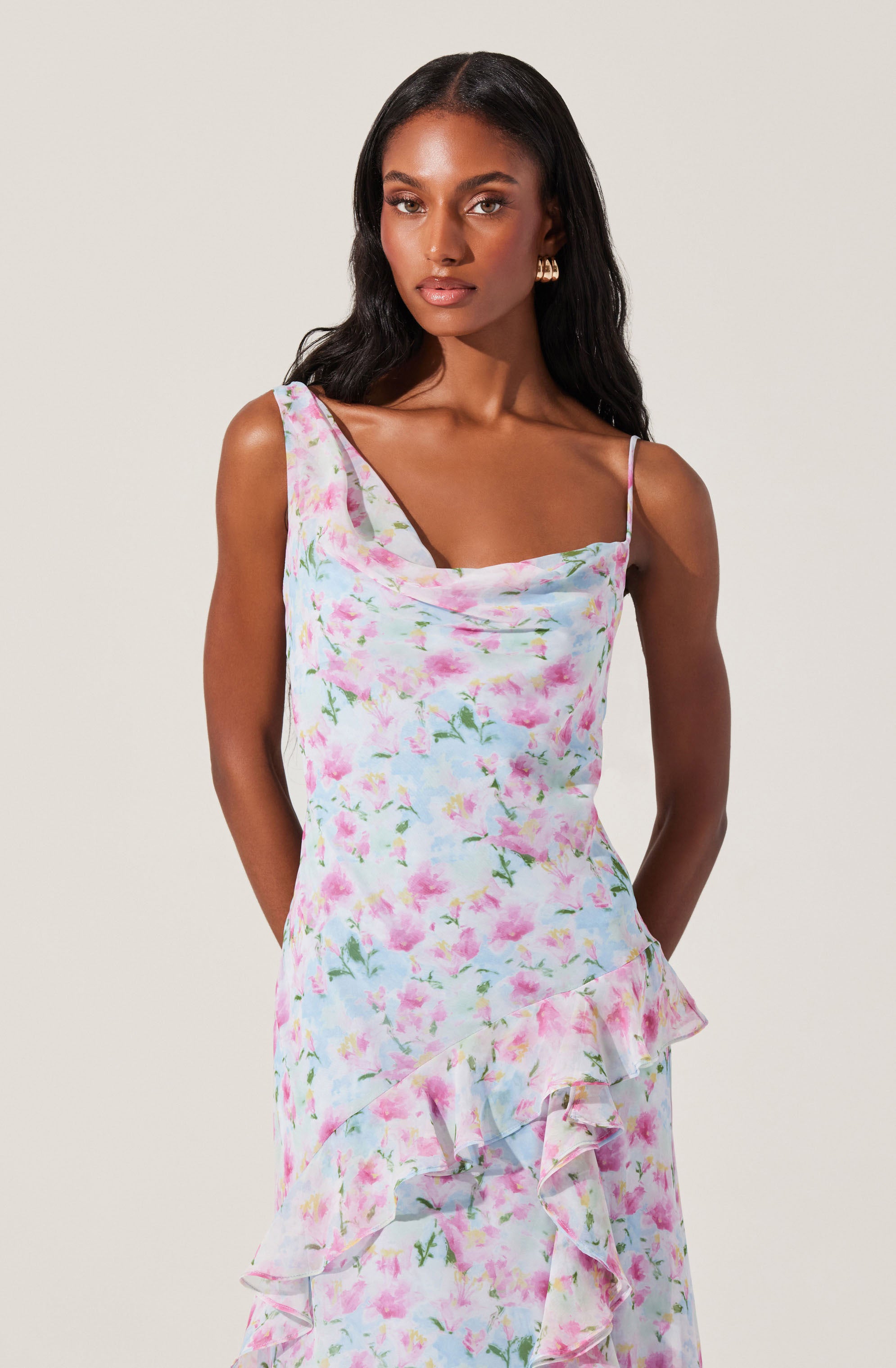 Levina Women's Asymmetric Floral Ruffle Dress - Elegant Summer Party & Wedding Guest Outfit