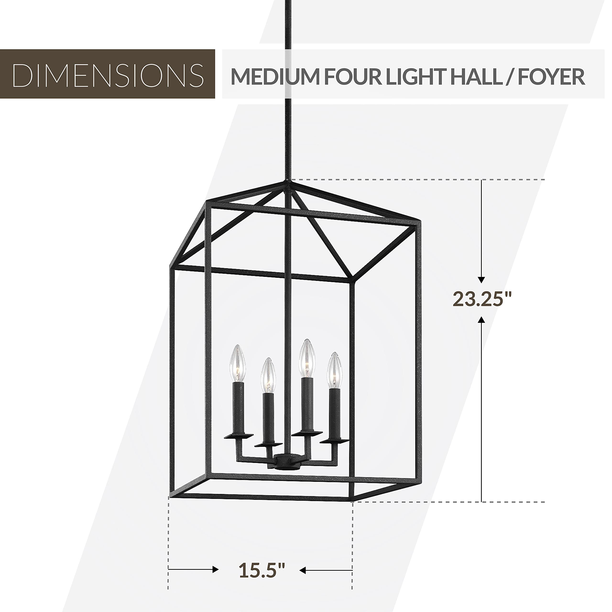 Generation Lighting 5115004-112 Perryton Modern 4-Light Chandelier - Midnight Black Hanging Fixture for Hallway, Foyer & Entryway Lighting | Perfect for Contemporary Home Decor