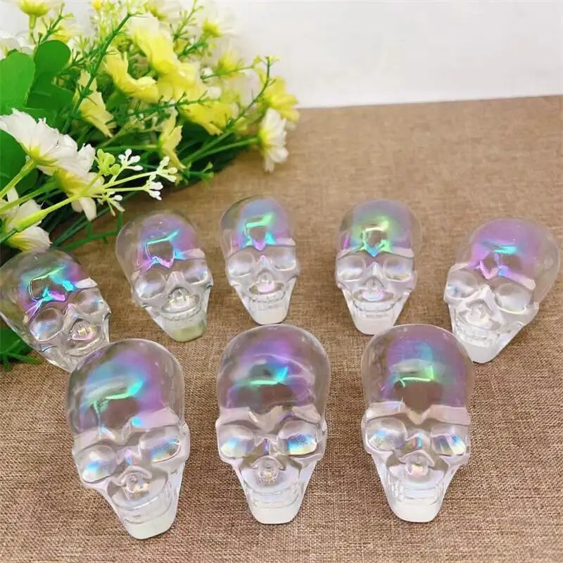 Natural Aura Quartz Skull Head - Polished Healing Crystal Feng Shui Statue for Home Decor, Meditation & Spiritual Gifts - Perfect for Yoga, Reiki & Positive Energy Spaces (1 Piece)