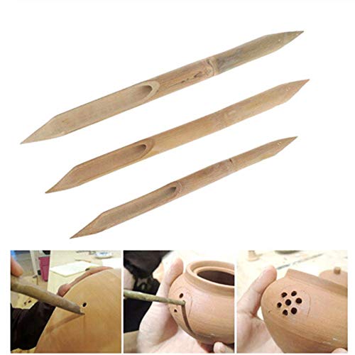 RLECS 3-Piece Bamboo Clay Sculpting Tools Set - Polymer Ceramic Shaping & Carving Kit for DIY Pottery, Ceramics, and Clay Art - Perfect for Beginners and Professional Artists (Home Studio & Classroom Use)