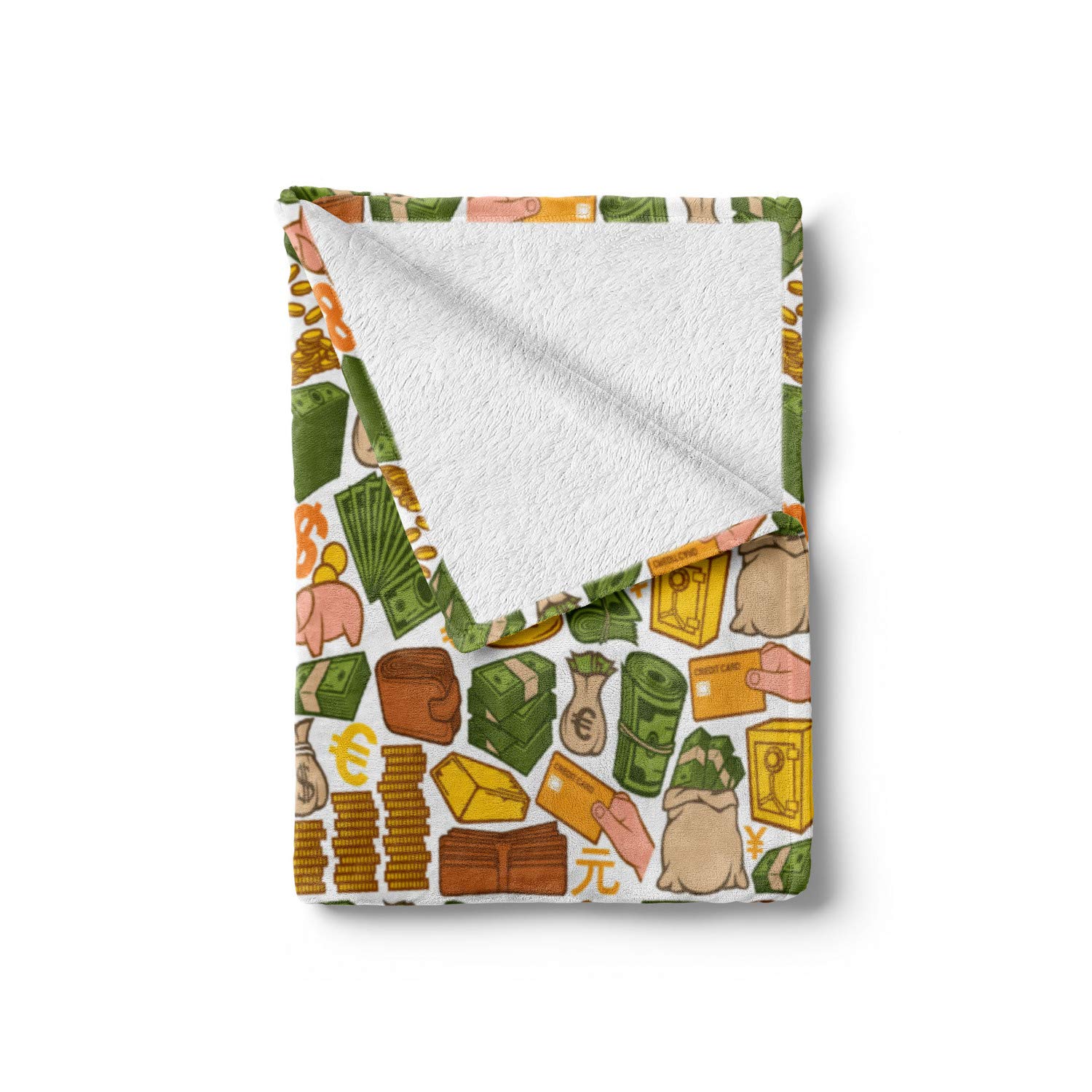 Ambesonne Money Print Fleece Throw Blanket - Colorful Dollar, Pound & Credit Card Design - Soft Flannel Couch Cover for Adults (60