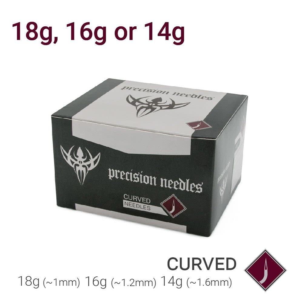 Sterilized Surgical Stainless Steel Curved Body Piercing Needles - 50 Pack (1.0mm x 18G) - Professional Tattoo & Body Jewelry Piercing Tools for Safe Ear, Nose, Eyebrow Piercing