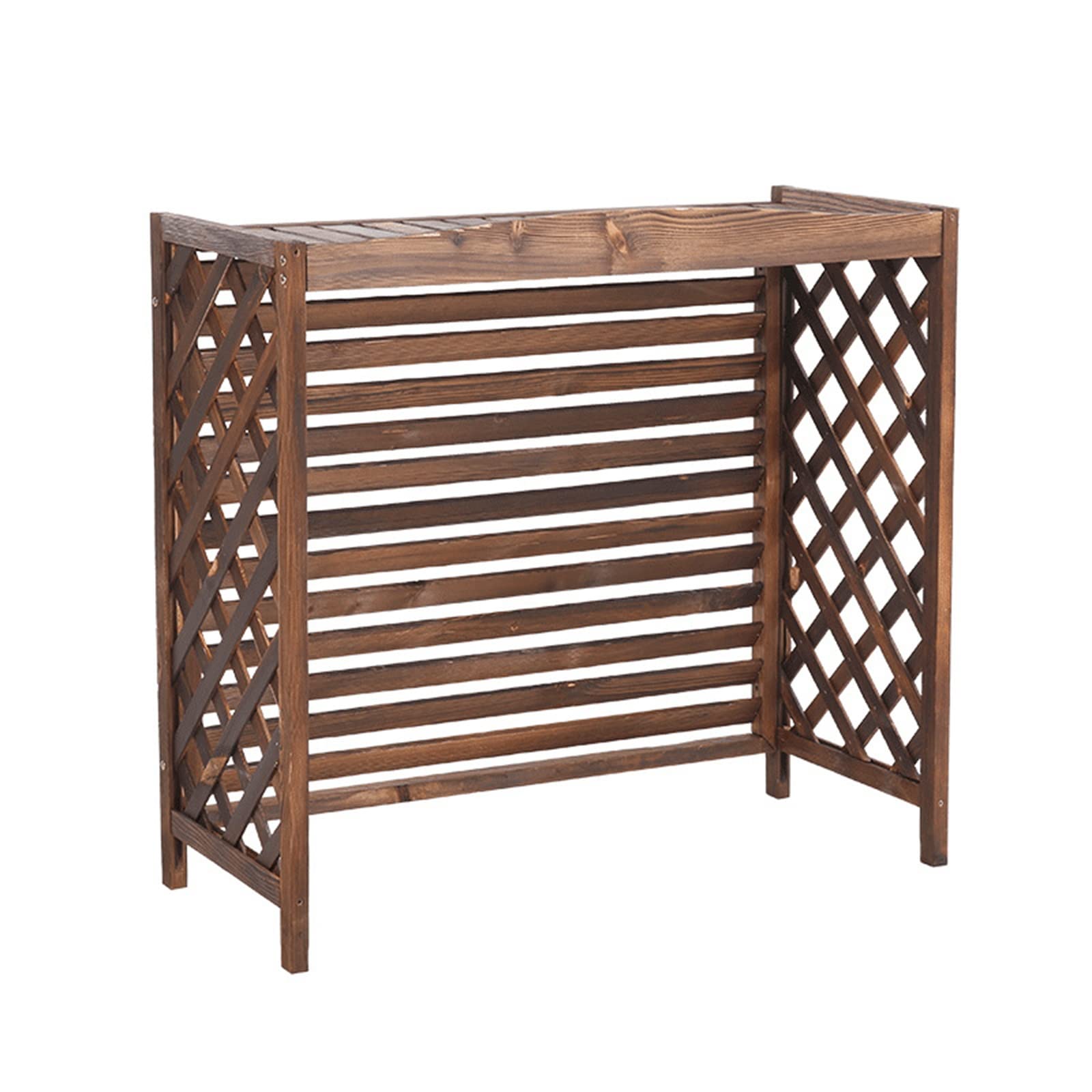 Wooden Air Conditioner Cover with Flower Stand - Outdoor AC Privacy Screen & Plant Display Shelf for Patio, Garden, and Balcony Decor