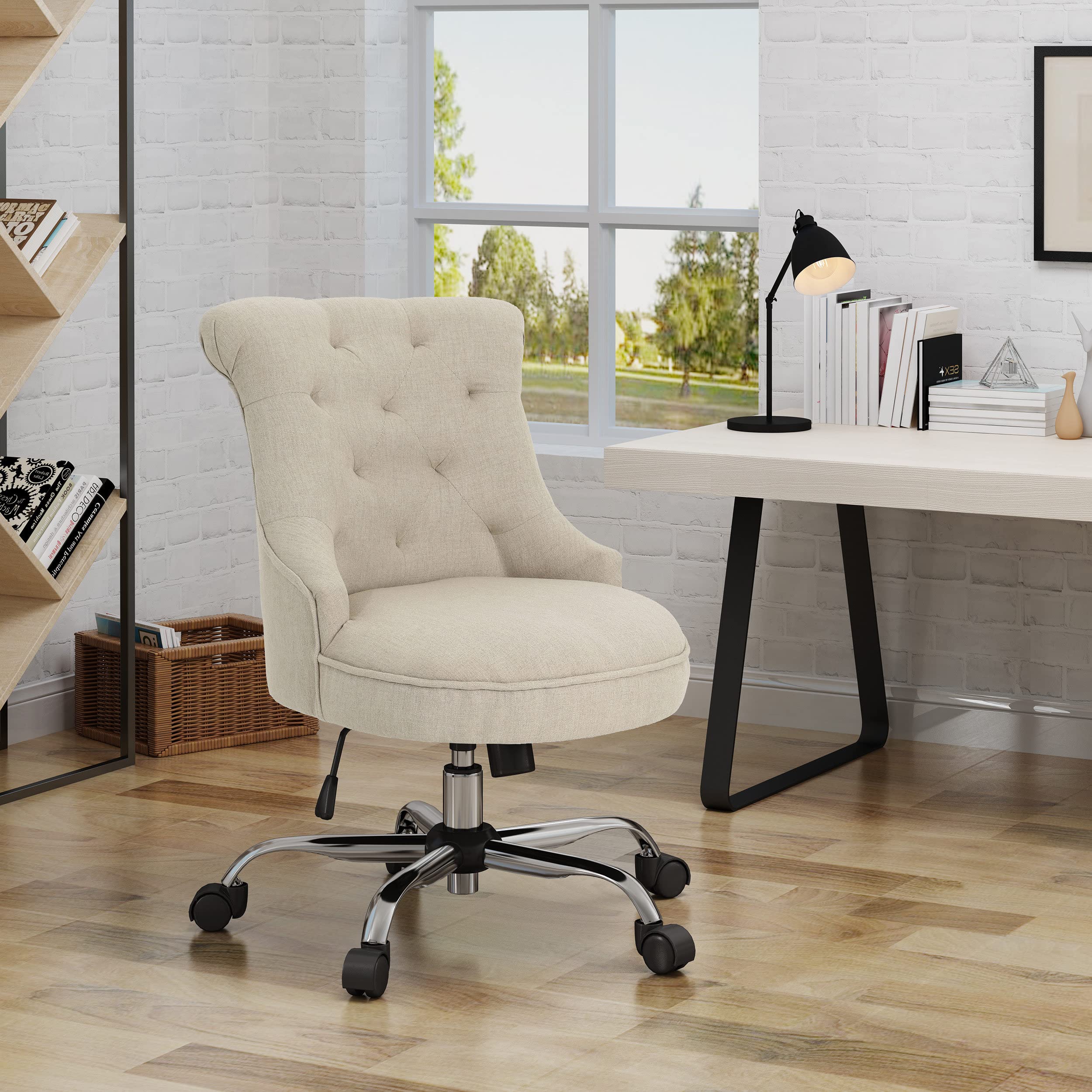Christopher Knight Home Tyesha Desk Chair - Wheat & Chrome Finish, Modern Office Chair for Home & Workspace, Ergonomic Support for Long Hours of Work or Study