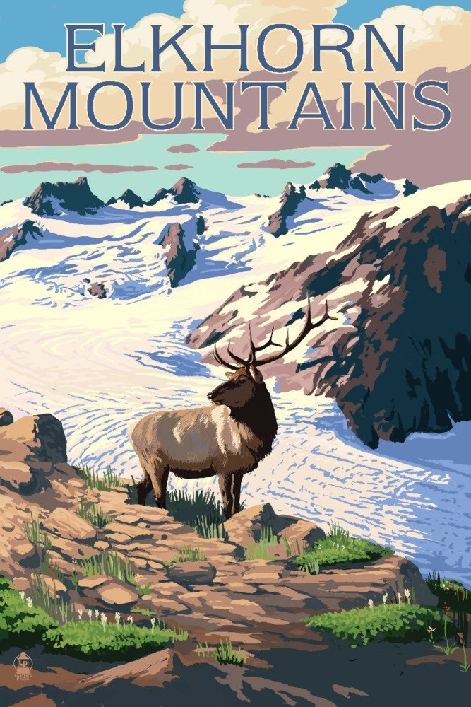 Elkhorn Mountains Oregon Snowy Mountain Elk Wall Art Poster 12x18 - Nature Landscape Decor for Living Room, Bedroom & Office