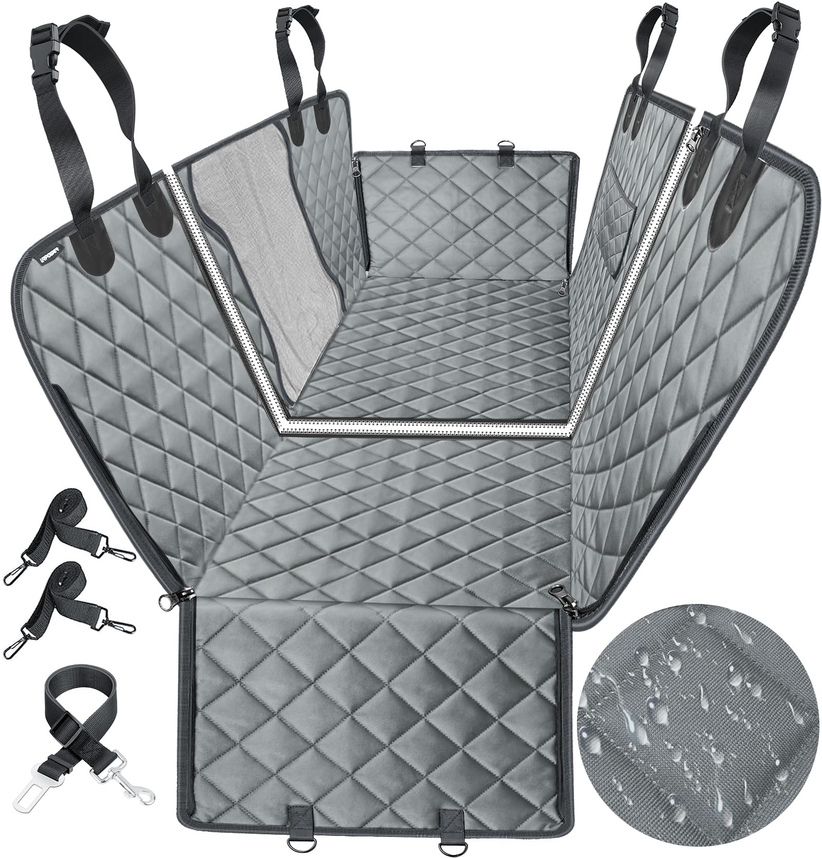 URPOWER 6-in-1 Waterproof Dog Car Seat Cover for Back Seat - 40/60 Split Pet Hammock with Mesh Window & Side Flaps - Universal Fit for Cars, SUVs, Trucks - Perfect for Road Trips, Vet Visits & Daily Commutes