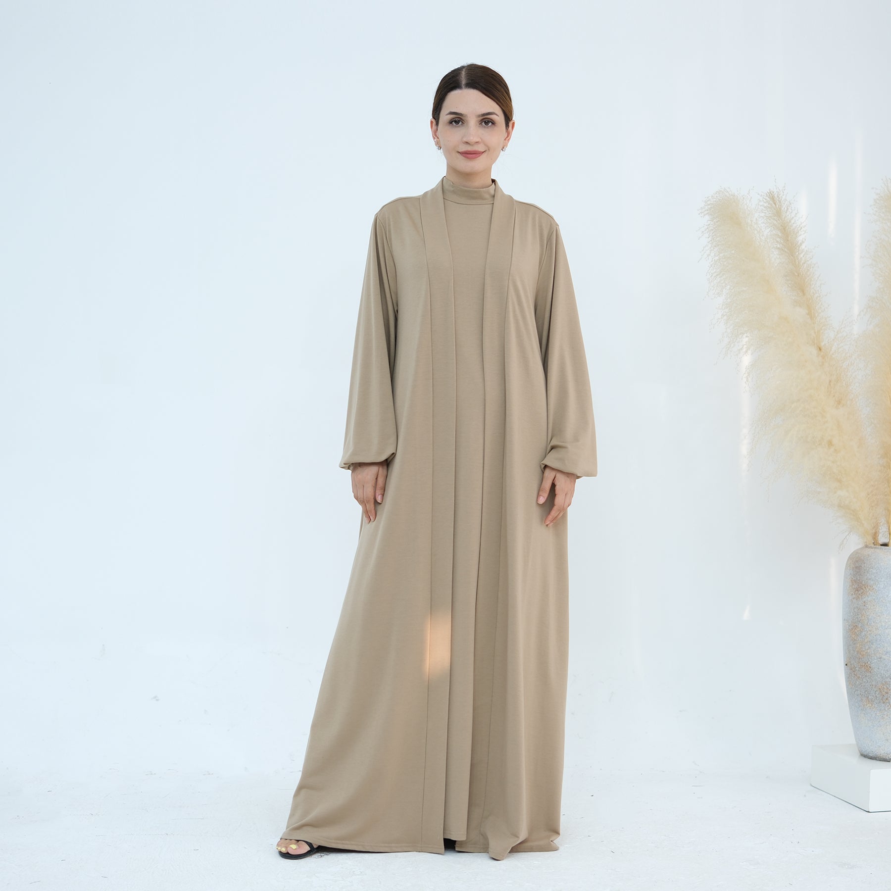 Jojo 3-Piece Modal Abaya Set in Beige - Premium Comfort Prayer Dress for Women - Perfect for Ramadan, Eid & Islamic Occasions