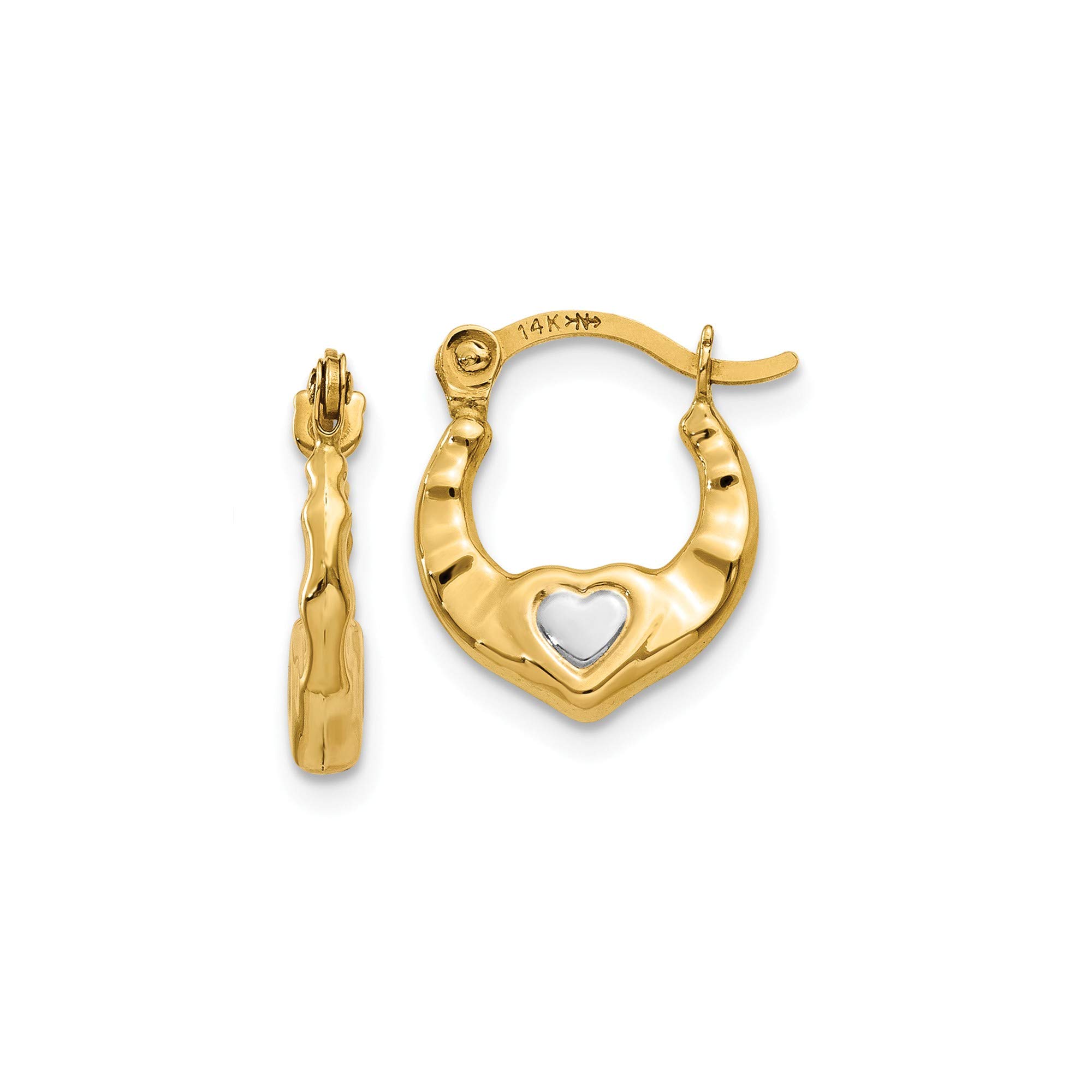 14K Gold & Rhodium Plated Hollow Heart Hoop Earrings for Women - Elegant 14K Yellow & White Rhodium Dangle Earrings - Perfect for Valentine's Day, Anniversary Gifts & Special Occasions