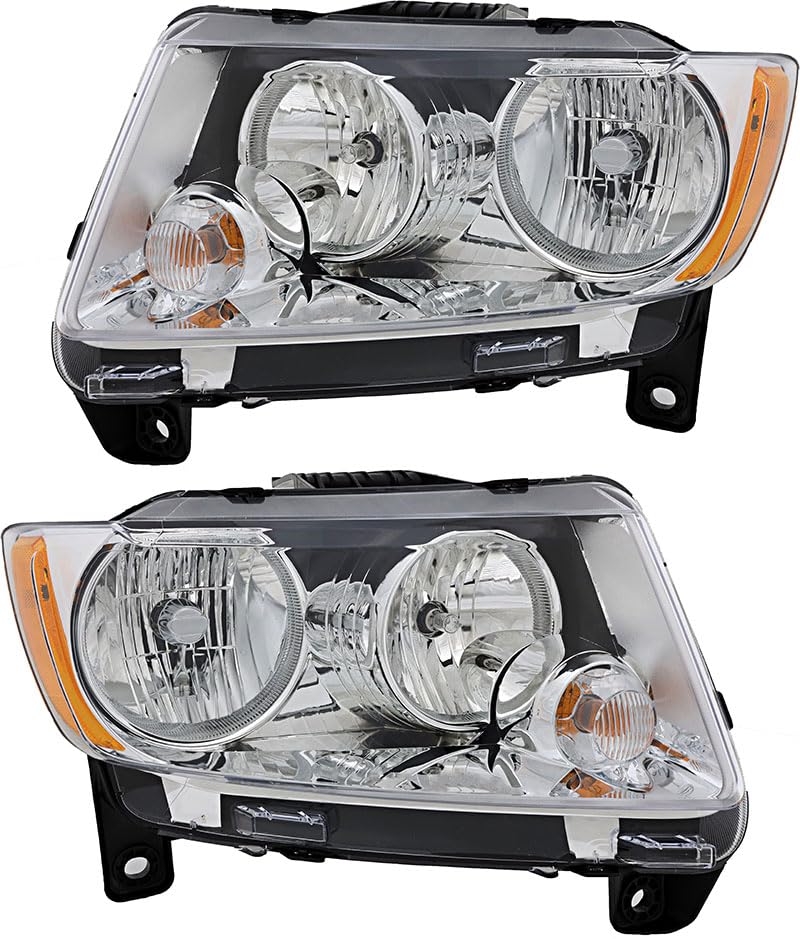 Jeep Grand Cherokee Headlights Lamps Set (2011-2013) - Halogen Replacement for Driver & Passenger Side - Perfect for Night Driving & Off-Road Adventures