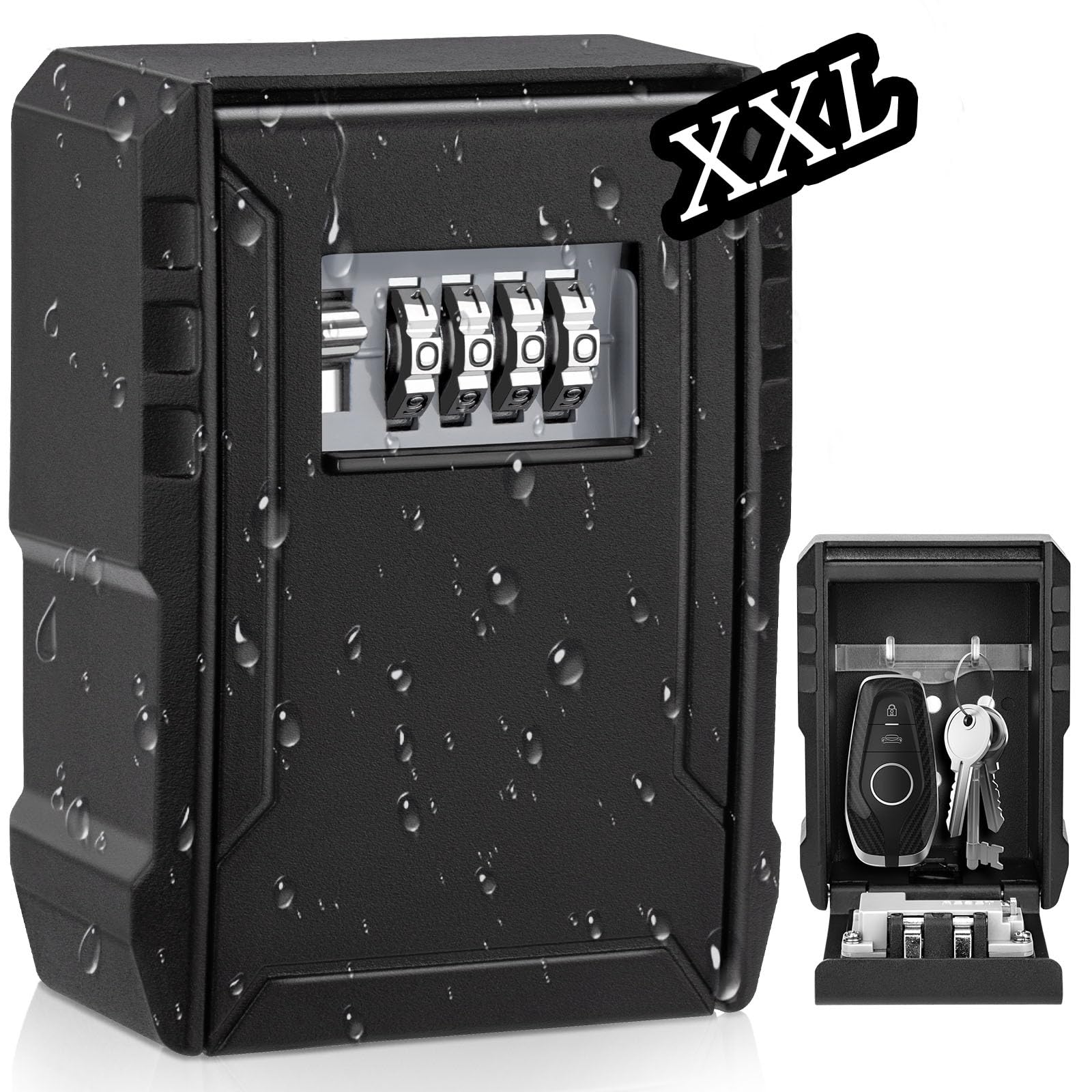 BKNOOU Large Waterproof 4-Digit Combination Lock Box for Keys - Outdoor Wall Mount Key Safe with Resettable Code - Perfect for Realtors, Home, Office & Warehouse Security (Weatherproof Key Storage Solution)