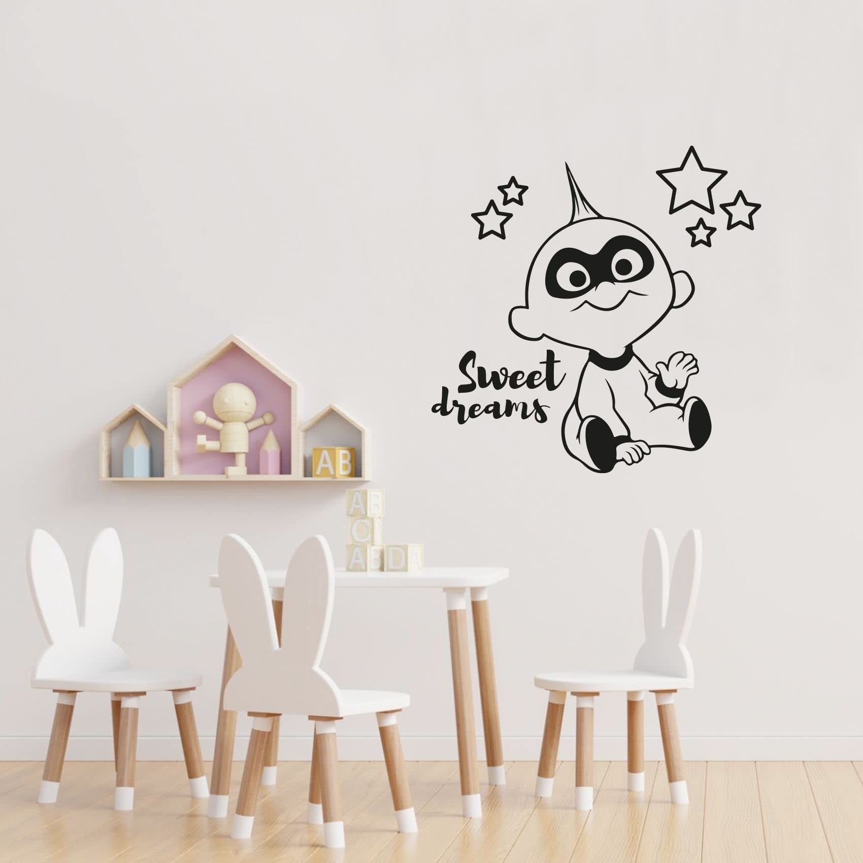 Incredibles Baby Jack Jack Silhouette Wall Decal - Sweet Dreams Good Night Quotes Vinyl Sticker for Kids Room, Nursery, Bedroom Decor (40x24 Inch) - Perfect for Disney Themed Rooms & Children's Bedroom Wall Art