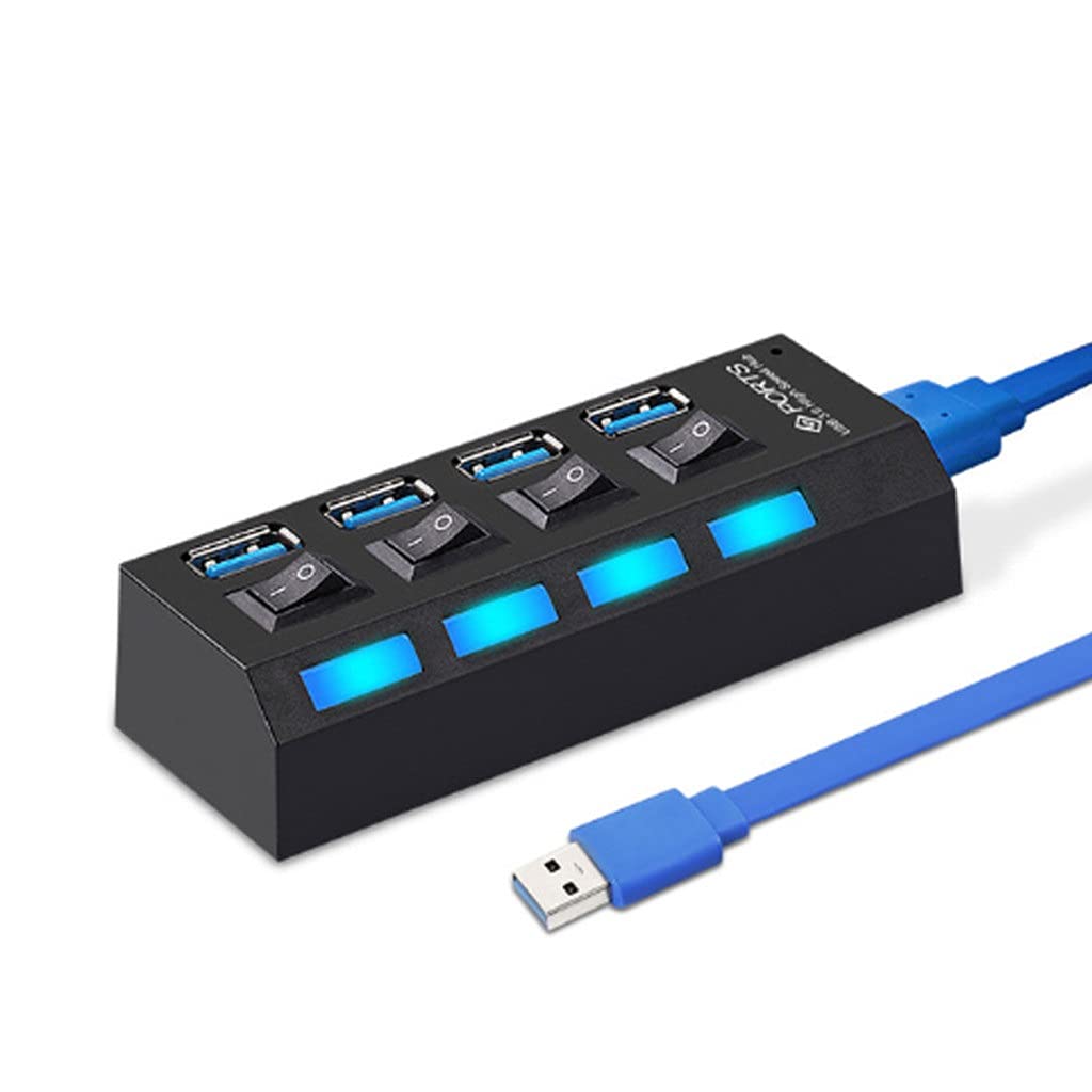 7-in-1 USB 3.0 Hub with Individual On/Off Switches & Power Adapter - 4-Port High-Speed Data Hub for PC, Laptop, MacBook - Perfect for Home Office, Gaming Setup & Multi-Device Charging Station