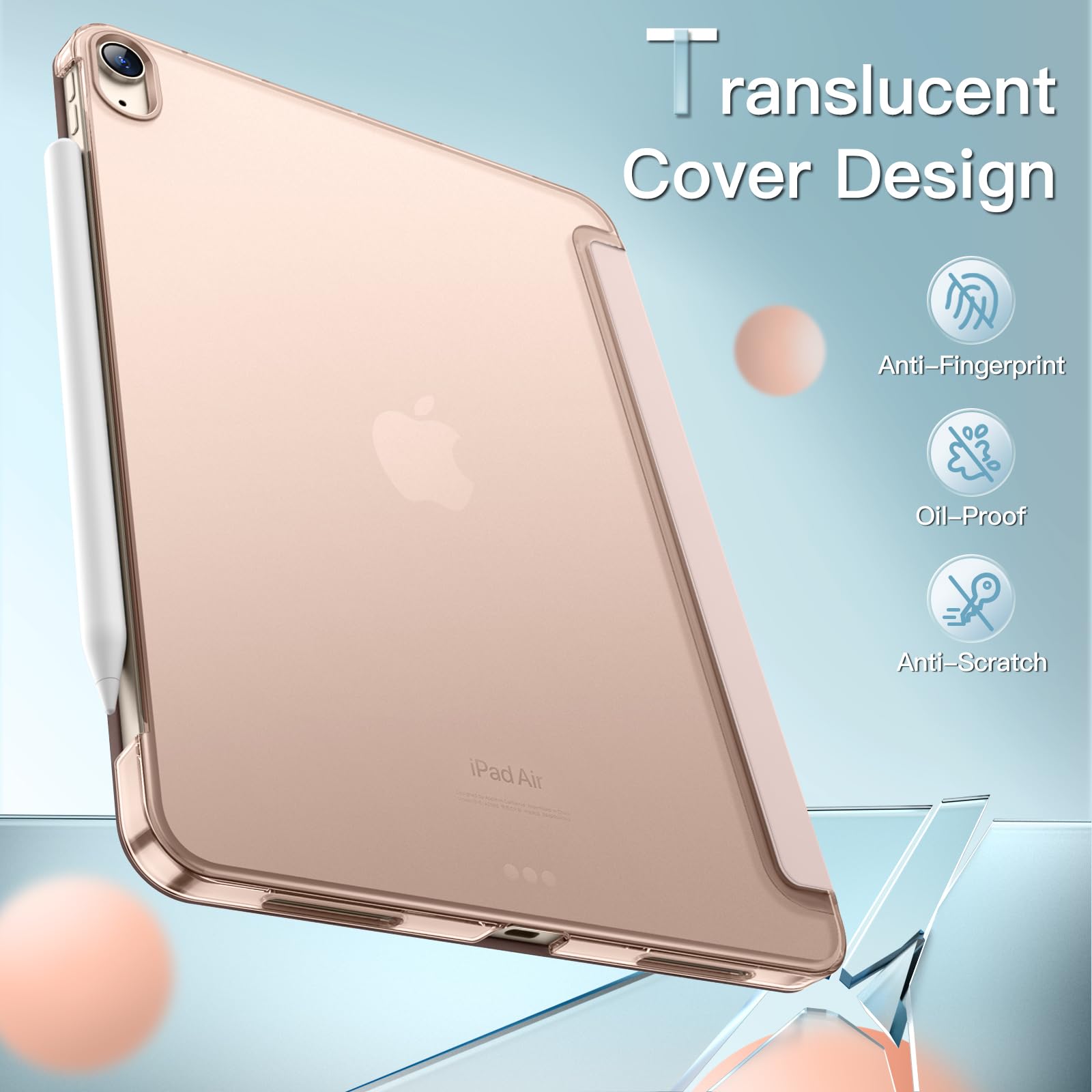 JETech Slim Stand Hard Back Shell Cover Case for iPad Air 11-Inch M3/M2 (2025/2024) & iPad Air 5 (2022 10.9-Inch) with Auto Wake/Sleep - Rose Gold | Perfect for Work, Travel & Home Use