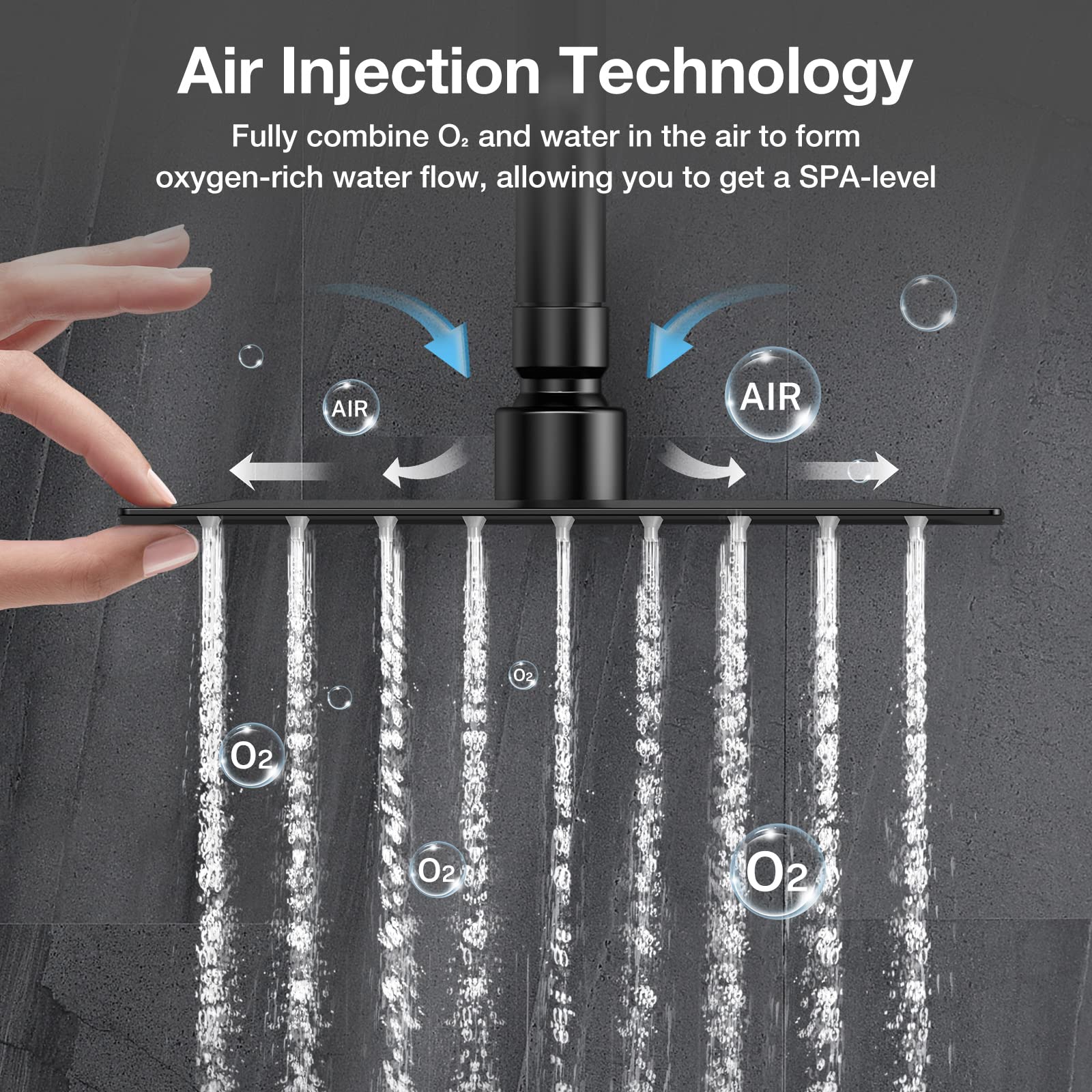 8in Black Pressure Balance Shower Valve Kit - Stainless Steel Rainfall Shower System with Brass Rough-in Valve for Bathroom Remodel | Perfect for Modern Home Spa Experience