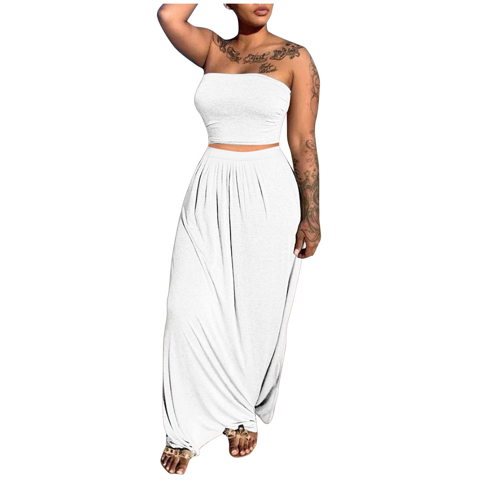 Women's Floral Print Crop Top & Maxi Skirt Two-Piece Set with Side Slit - Summer Beach Dress Outfit for Vacation, Party & Boho Fashion