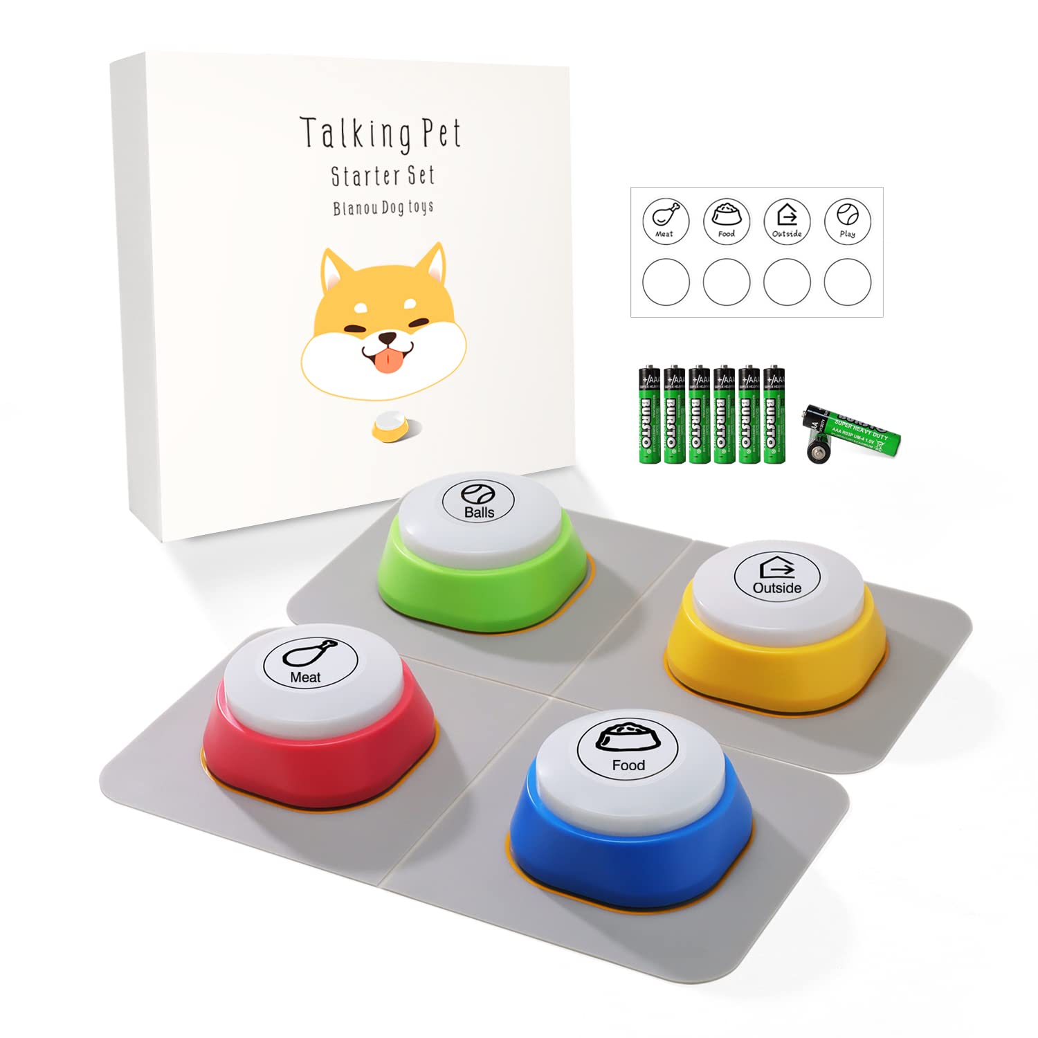 Dog Communication Buttons for Training - 4 Color Voice Recording Buttons with Batteries Included | Teach Your Dog to Talk | Perfect Pet Training Gift for Beginners | Ideal for Home, Training Classes & Interactive Play