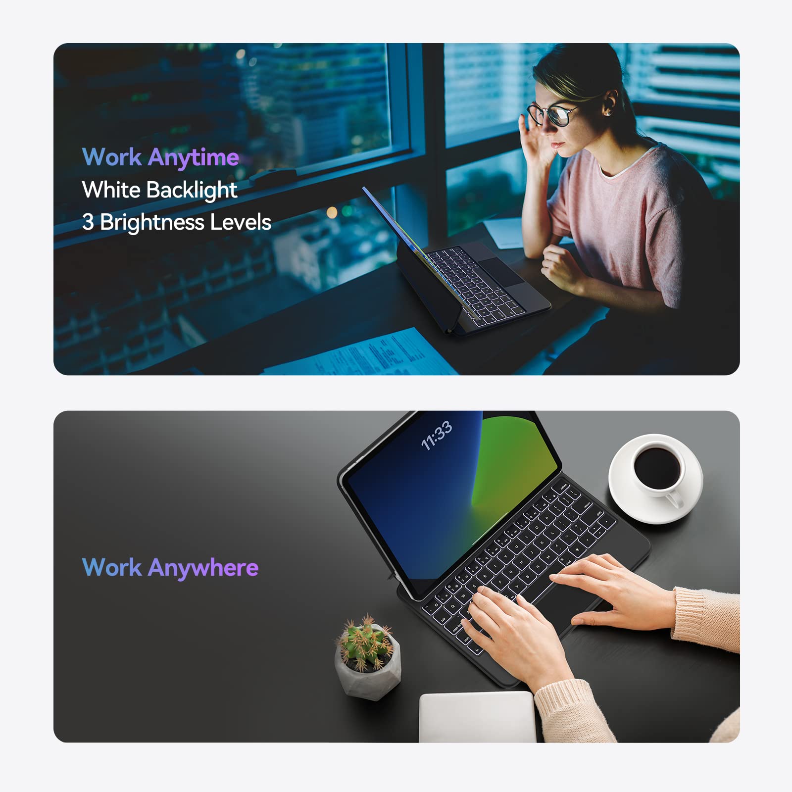 AUSDOM Magnetic Backlit Keyboard Case with Multi-Touch Trackpad for iPad Pro 11 & Air 11 (2024-2025 M2/M3) & iPad Air 4th/5th Gen - Slim Protective Cover for Work, Study & Travel