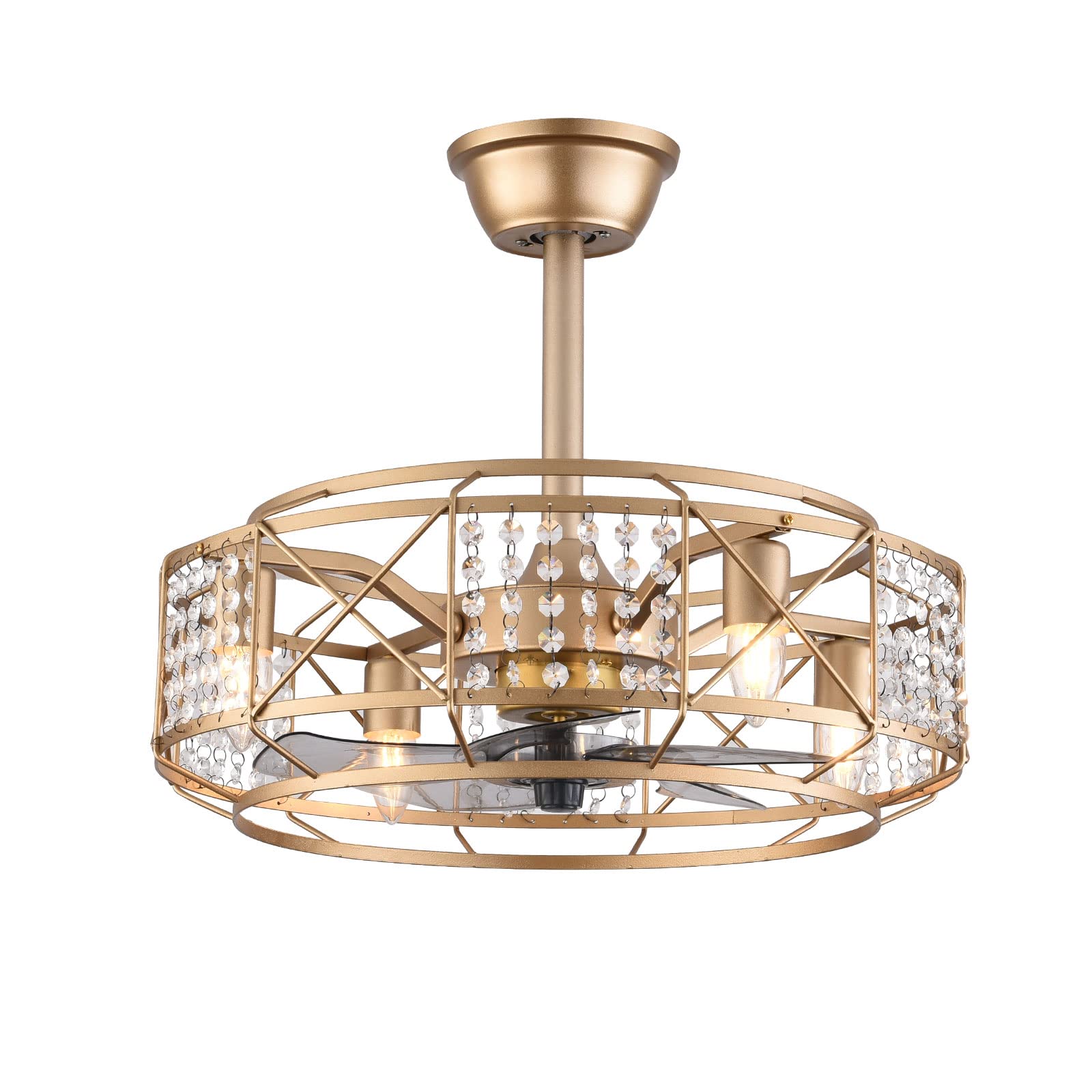 20 Inch Rustic Farmhouse Ceiling Fan with Chandelier Light - Industrial Style Caged Pendant Fan with 3 Speeds - Perfect for Living Room, Bedroom, Dining Room and Patio