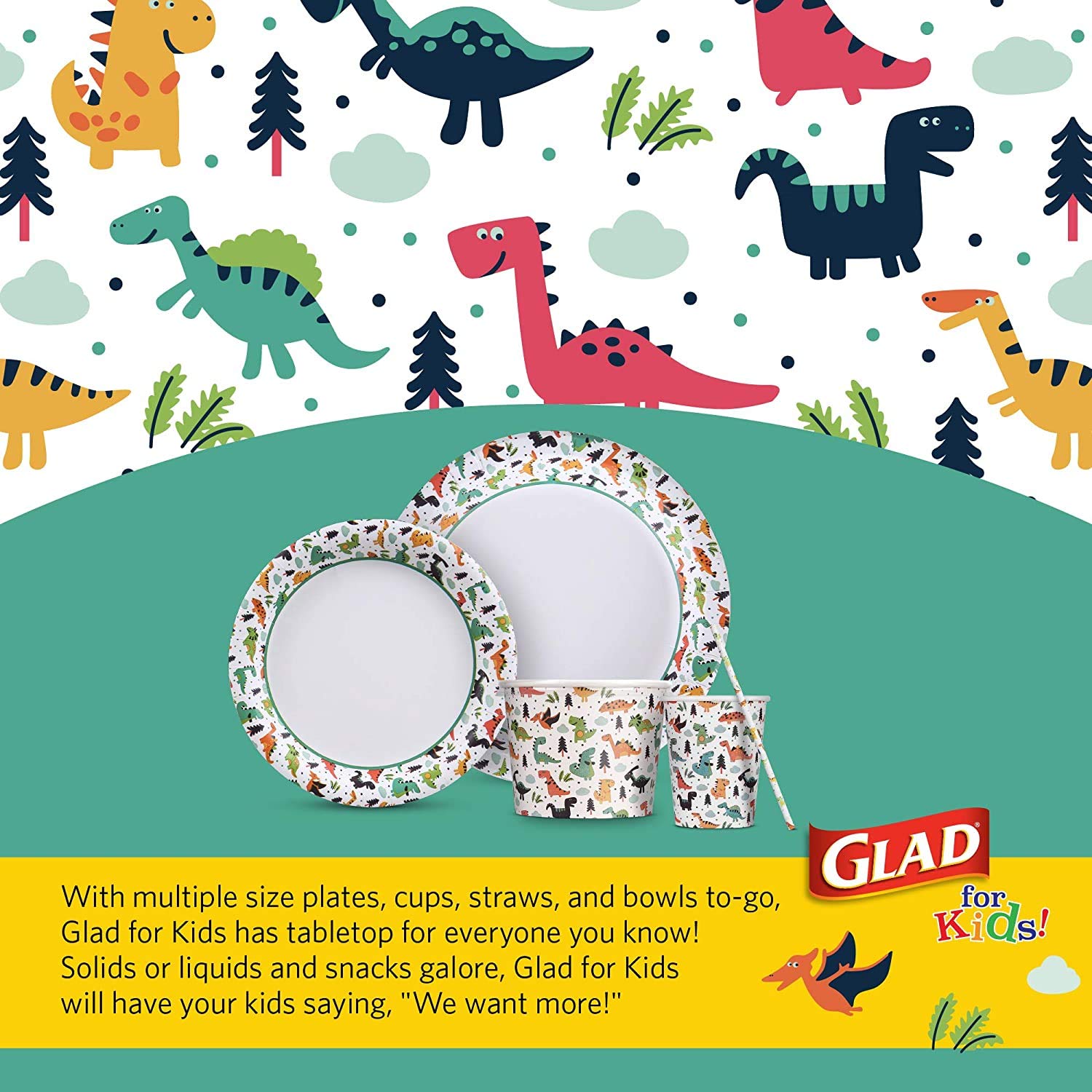 Glad for Kids 7-Inch Small Round Disposable Paper Plates - Cute Dinosaur Design, Heavy Duty, Soak Proof & Microwavable - 120 Count for Birthday Parties, Picnics & Family Gatherings