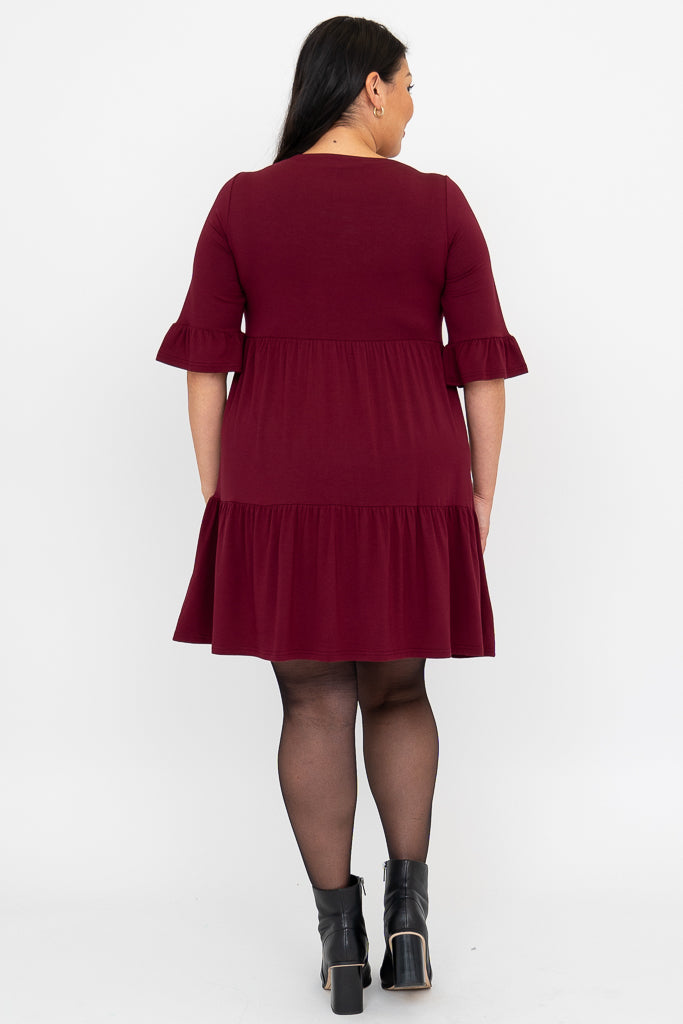 Bernadette Women's Burgundy Bamboo Dress - Elegant & Comfortable for Casual Wear, Office, and Special Occasions