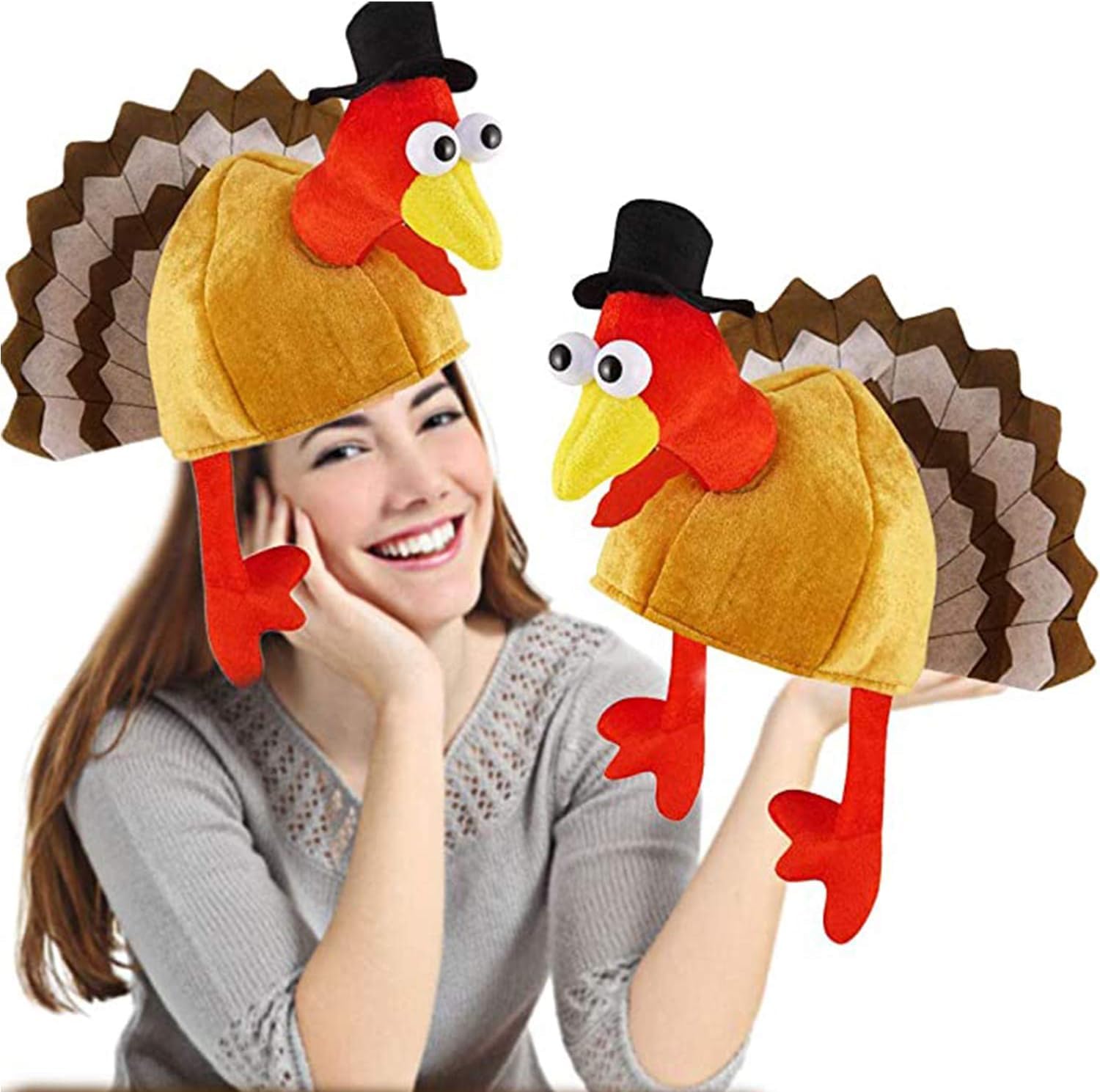 2 Pack Thanksgiving Turkey Hats - Fun Novelty Costume Hats for Thanksgiving Parties, Dress Up Accessories & Holiday Celebrations - Perfect for Family Gatherings, Turkey Trots & Festive Photo Booths