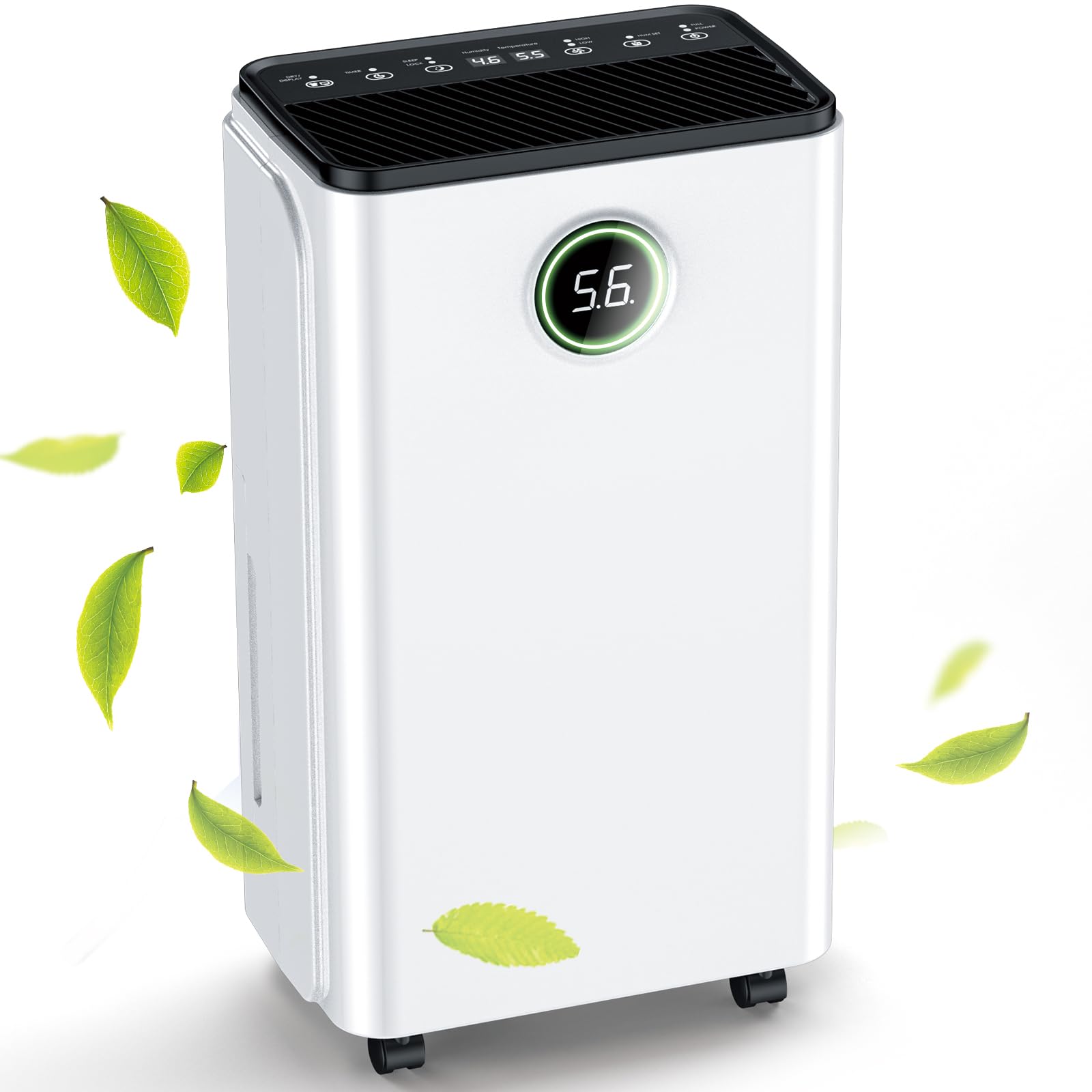 12L/Day Dehumidifier with Digital Humidity Display & Child Lock - Smart Modes for Laundry Drying, Sleep & 24H Timer - Ideal for Home, Basement, Office - 3 Color Lights, 2L Tank & Drainage Hose - Perfect for Damp Rooms, Mold Prevention & Clothes Drying