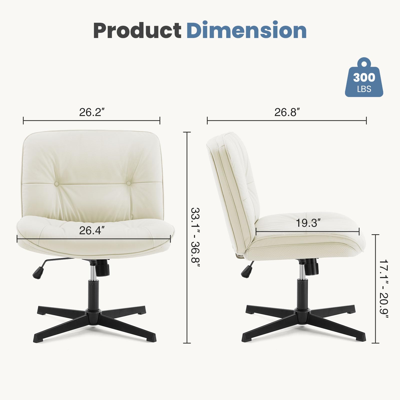 DUMOS Criss Cross Chair - Armless Office Chair with Adjustable Height, No Wheels, Comfortable Task Seating for Home & Office - Perfect for Computer Work, Vanity Desk, and Workspace Ergonomics