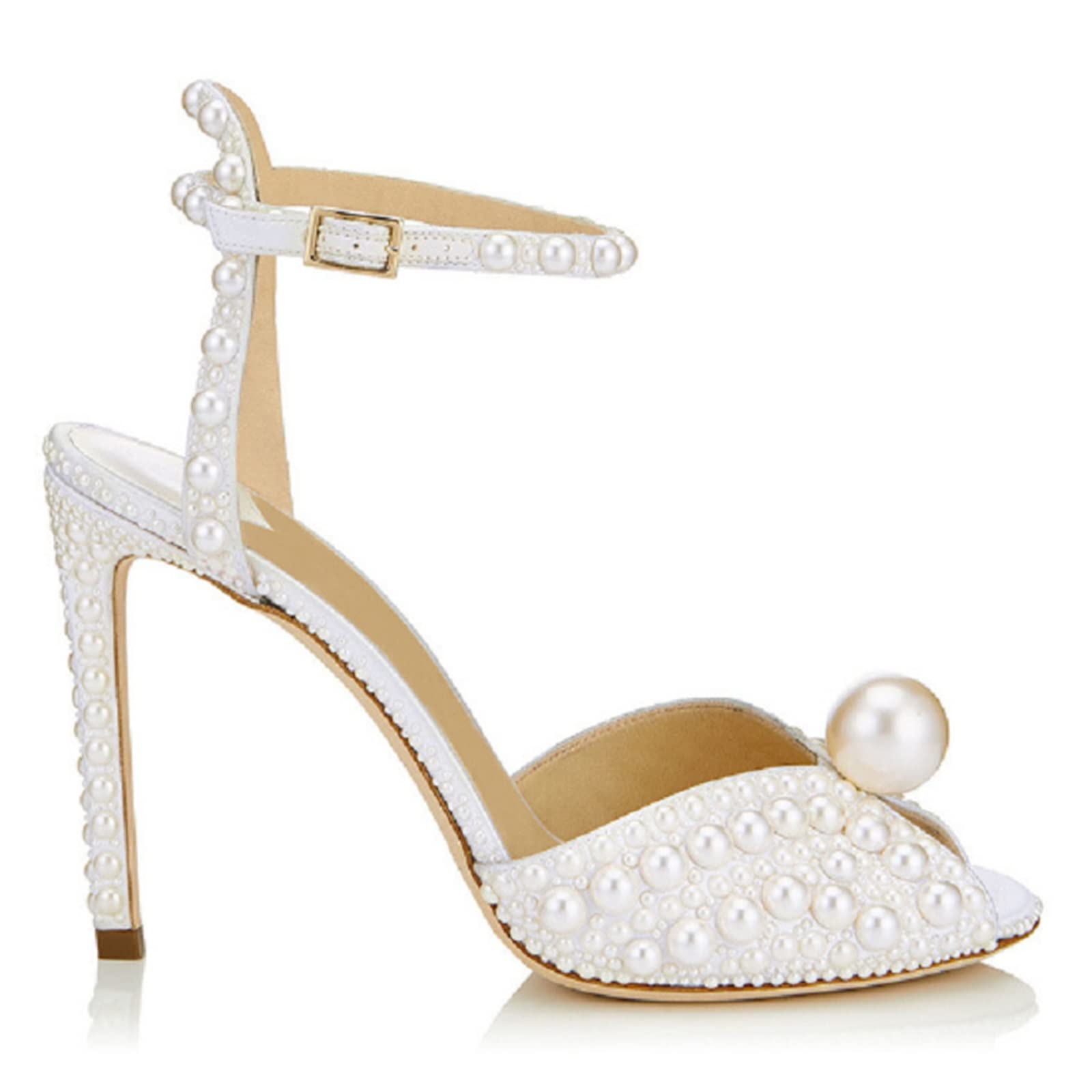 FiveShops Women's Pearl Stiletto Heels - Open Toe Sexy High Heels for Wedding, Party & Evening Events - White Fashion Shoes for Ladies
